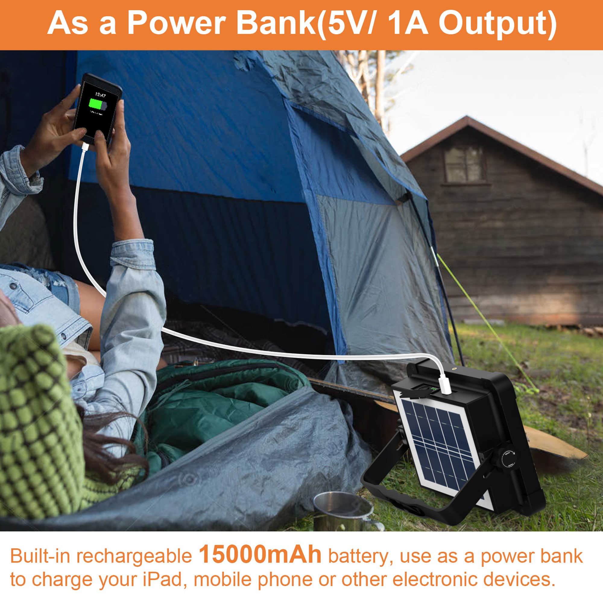 ERAY Rechargeable LED Work Light with Remote Control,15000mAh Battery 10000 LM Worklight, Portable Solar Camping Lights, IP66 4