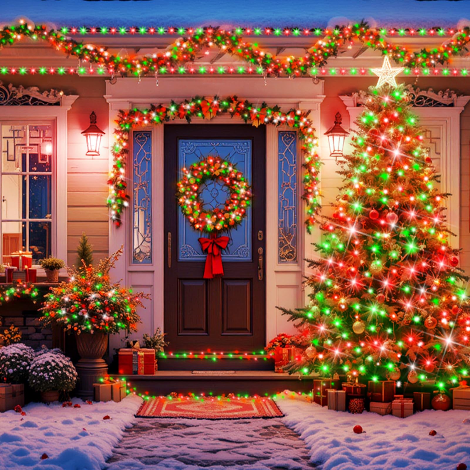 Xurisen 403Ft 1000 Led Christmas Lights Outdoor Green Wire String Lights 8 Modes With Timer Memory Waterproof Fairy Light Plug I