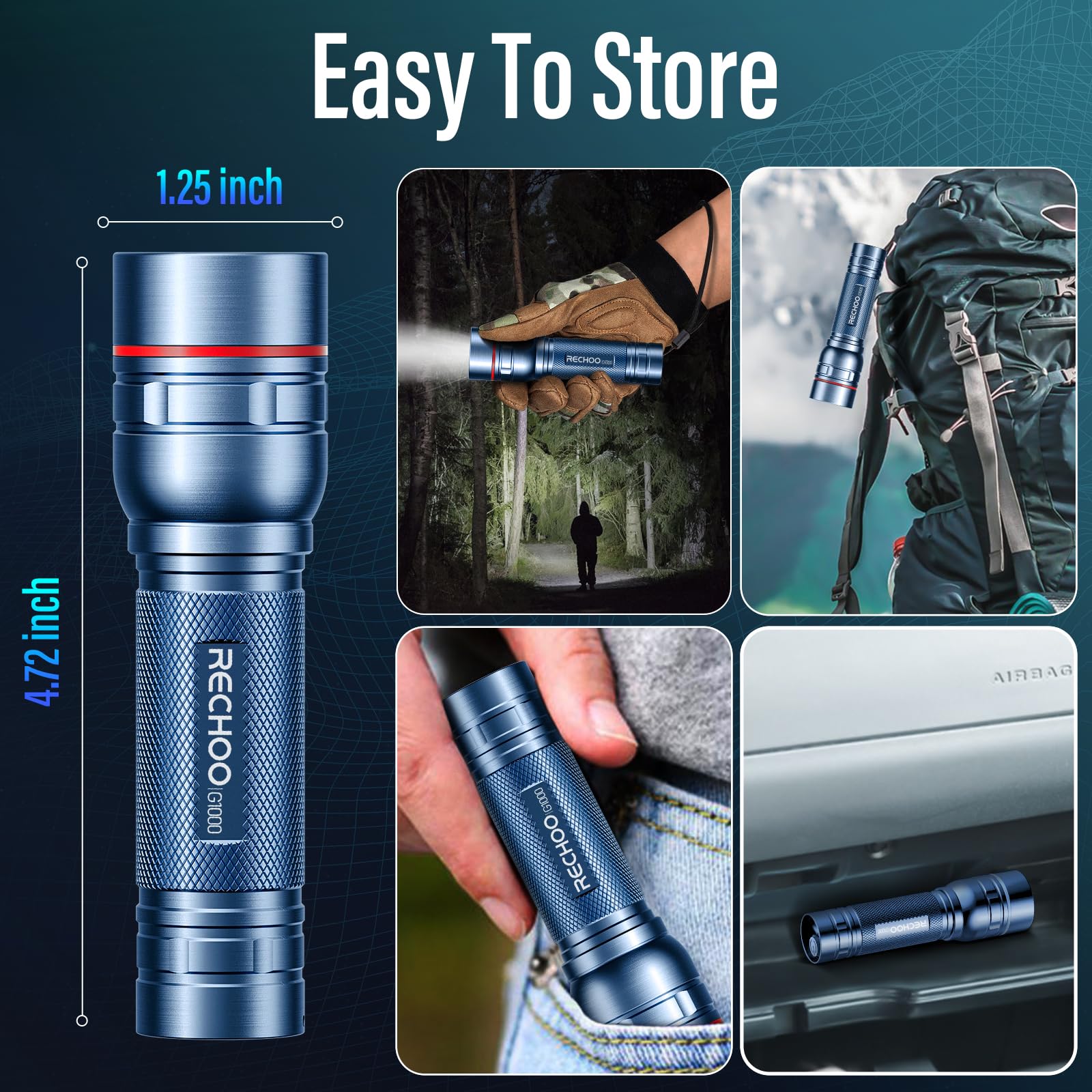 Rechargeable Flashlights High Lumens, G1000 Super Bright Flash Light, Small Zoomable Led Flashlight With 3 Lighting Modes, Porta