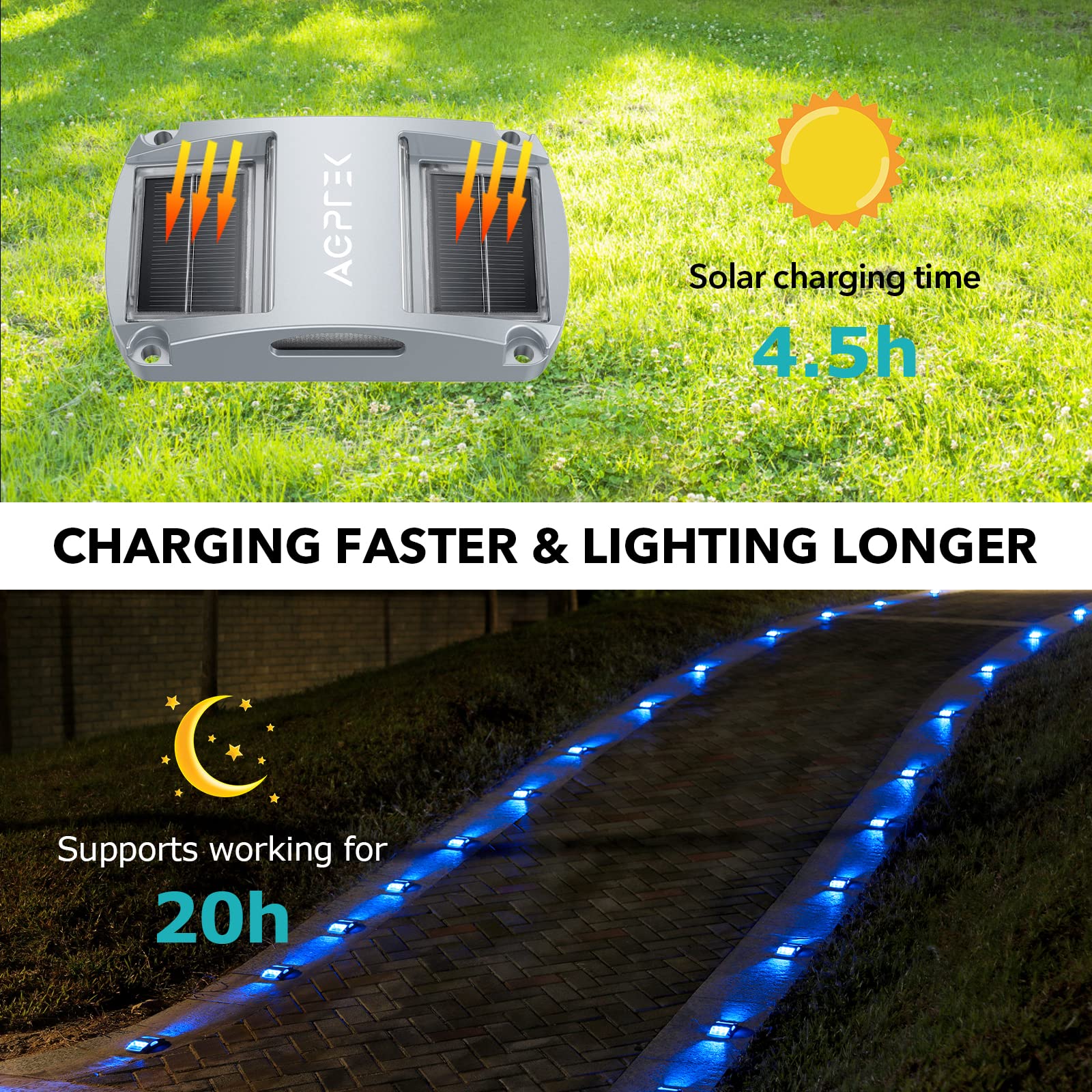 AGPTEK Solar Driveway Lights, 20 Pack, Waterproof LED Markers for Pathway, Blue Light, Model APOLD2