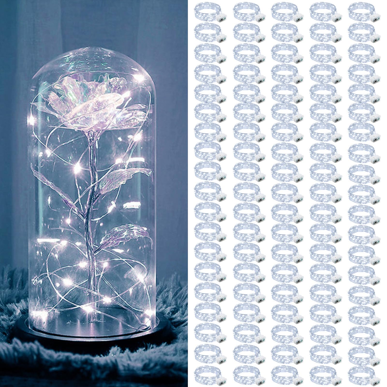 ZGWJ 100 Pack Fairy Lights Battery Operated  7ft 20 Mini LED Fairy String Lights Silver Wire 4 Modes for DIY  Parties  Wedding  Bedroom  Halloween Christmas Decoration White