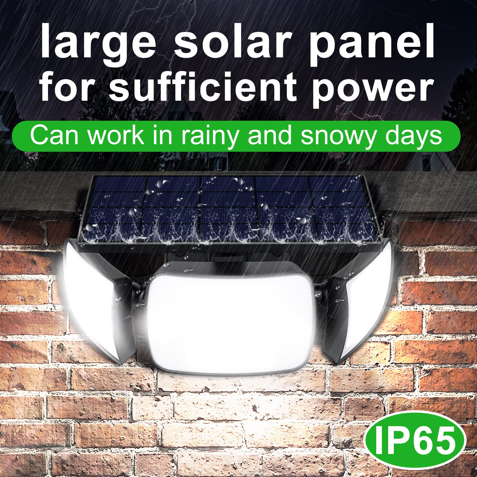 intelamp Solar Security Lights - 6000mAh Motion Sensor LED Floodlights, 270° Illumination, Waterproof, White, Model 12C, 1 Pack