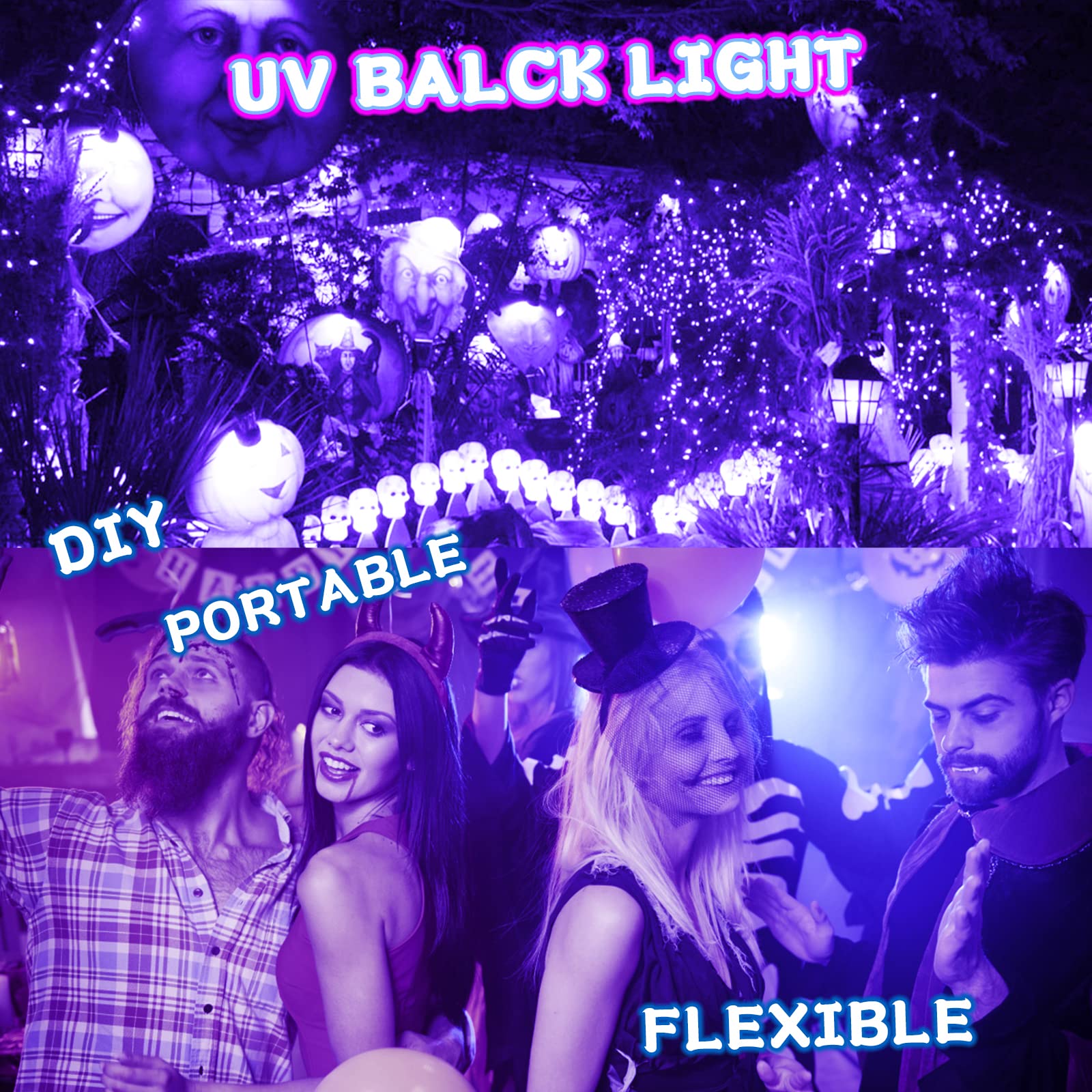 Led Fairy Lights Battery Operated, 16.4Ft Led Uv Black Lights, Flexible Blacklight Fixtures,Battery Powered Copper Wire Starry String Lights For Glow Party, Body Paint, Halloween Décor