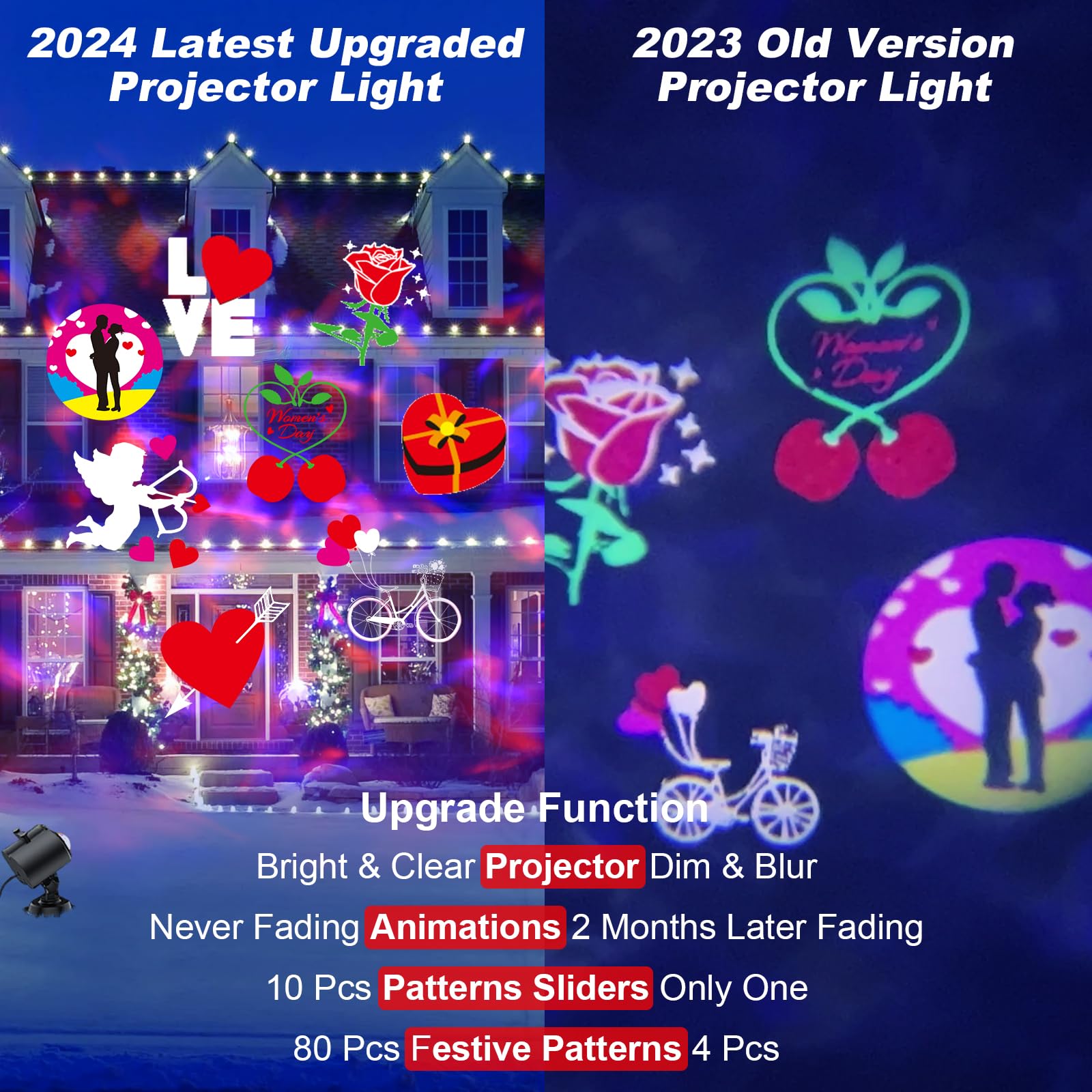 Brighter Valentine Decorations Projector Lights For Home, Fliti 2024 Upgraded Holiday Projector Display 8 Patterns At A Time (3D