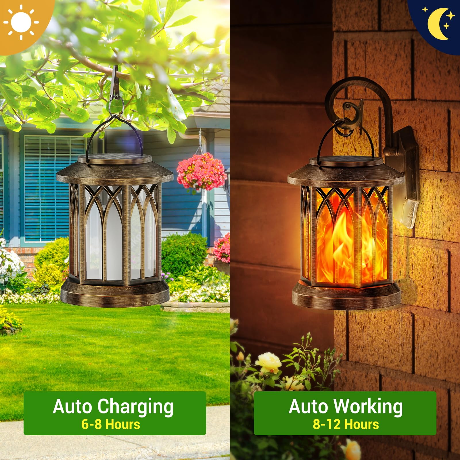 Kooper Hanging Solar Lanterns Lights Outdoor Waterproof, Flickering Flames Solar Lantern Lights Outdoor, 2 Pack Solar Hanging Li