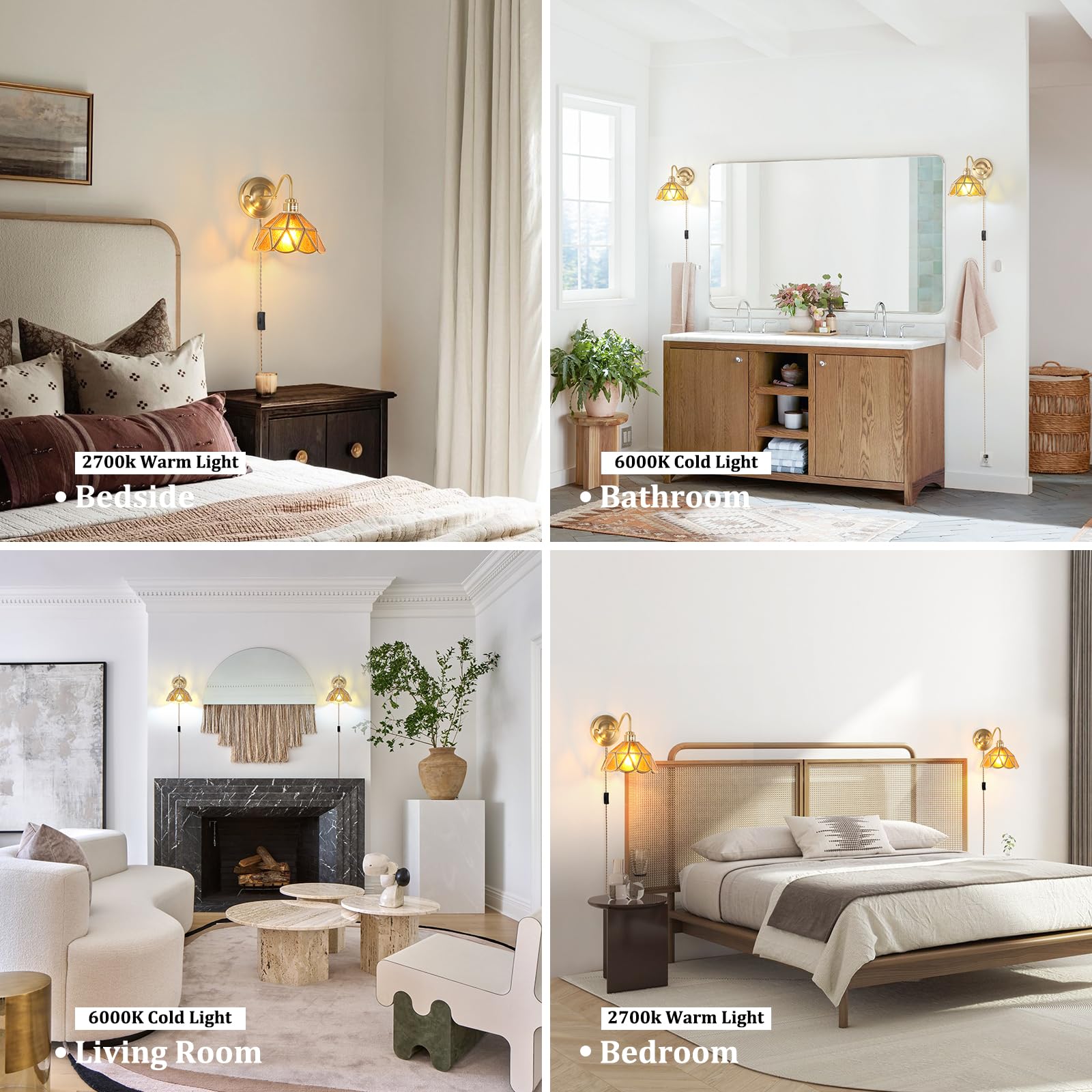 Shenmoyl Vintage Wall Sconce, Wall Lamps With Coffee Stone Triangle Checker Sconce, Stained Glass Shade Gold Wall Lights Fixture With Plug In Cord And Switch For Bedroom Bathroom Living Room Hallway