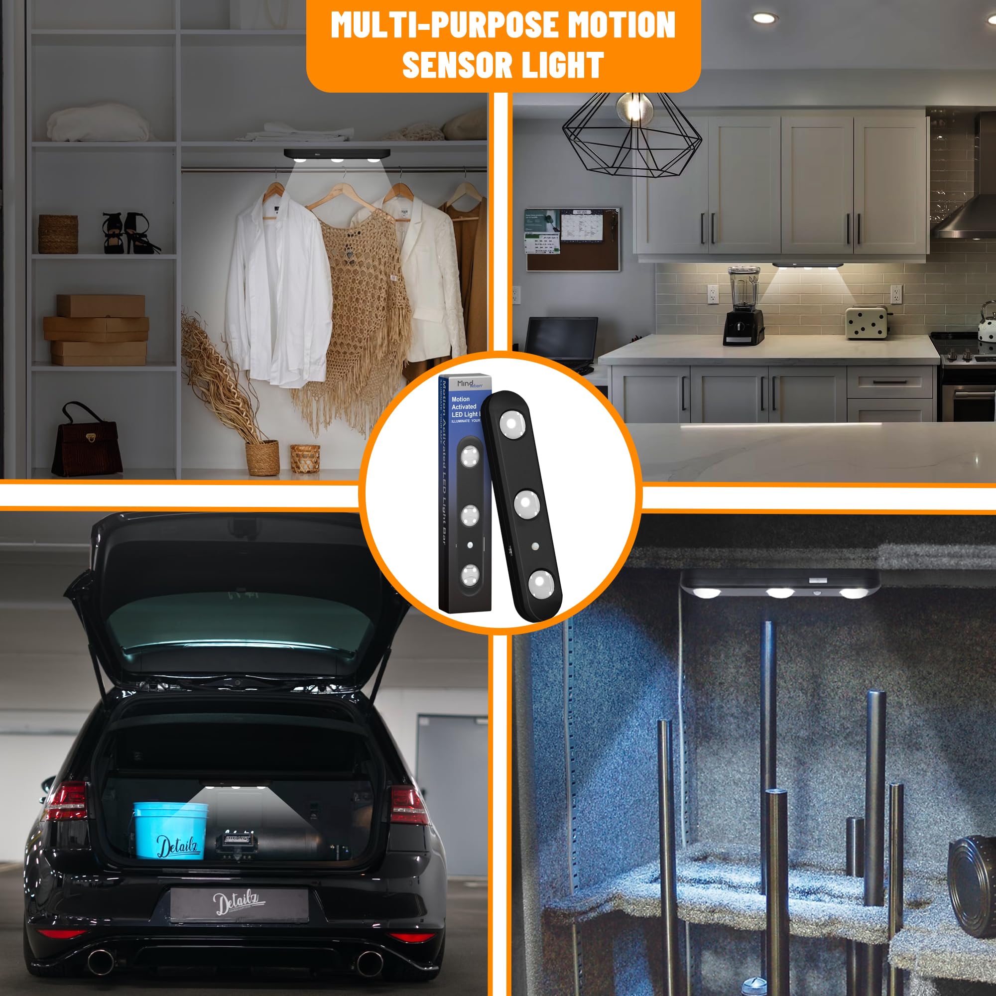Mind&Action Gun Safe Lights, Led, 12 Bulbs, Motion Activated, Rotatable, Battery Powered (Black 2 Pack)