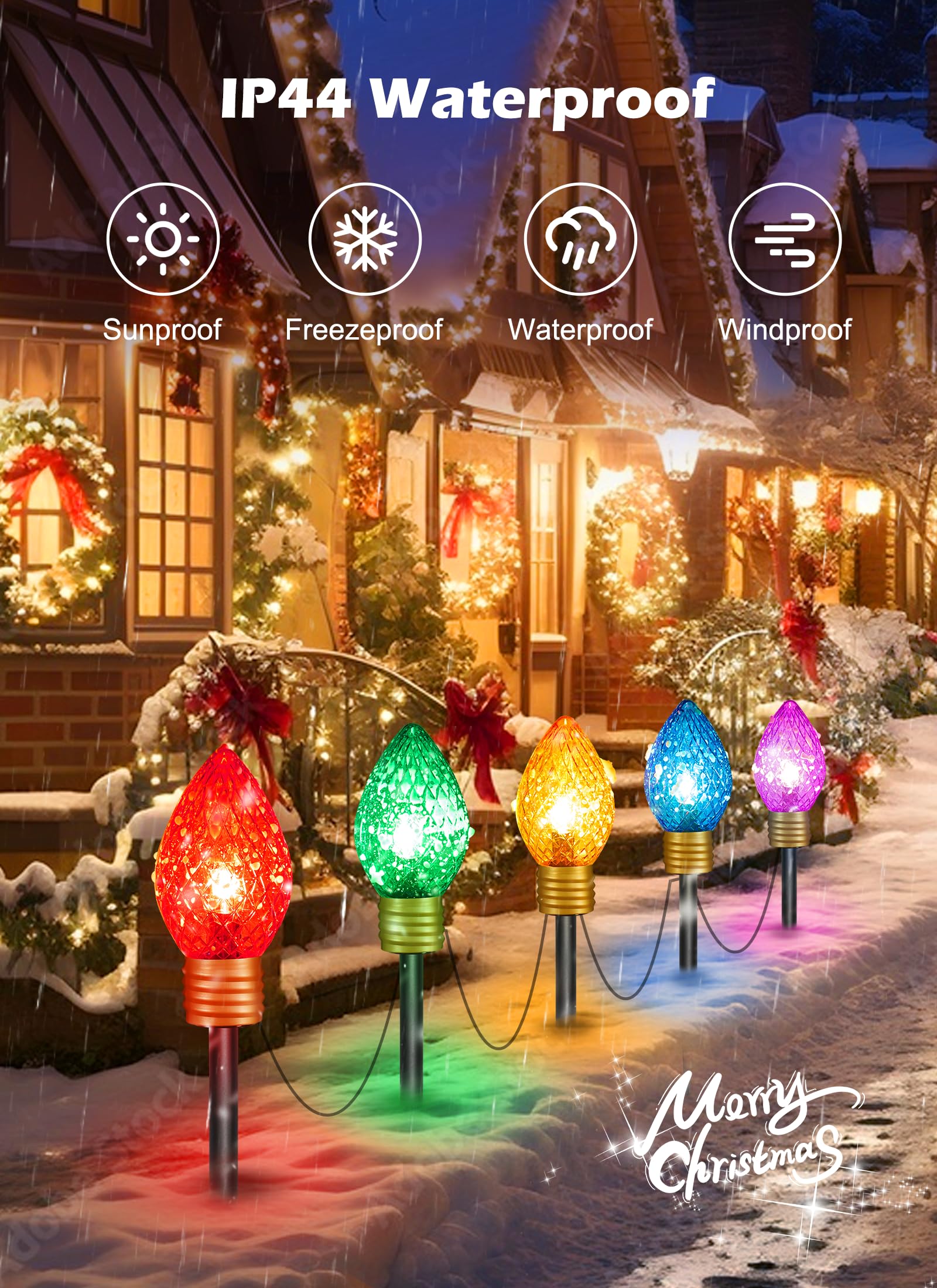 Brightown Strawberry Jumbo C9 Christmas Pathway Lights Outdoor - 2 Pack Total 17Ft 10 Led C9 Walkway Lights, Multicolor Bulb Hol