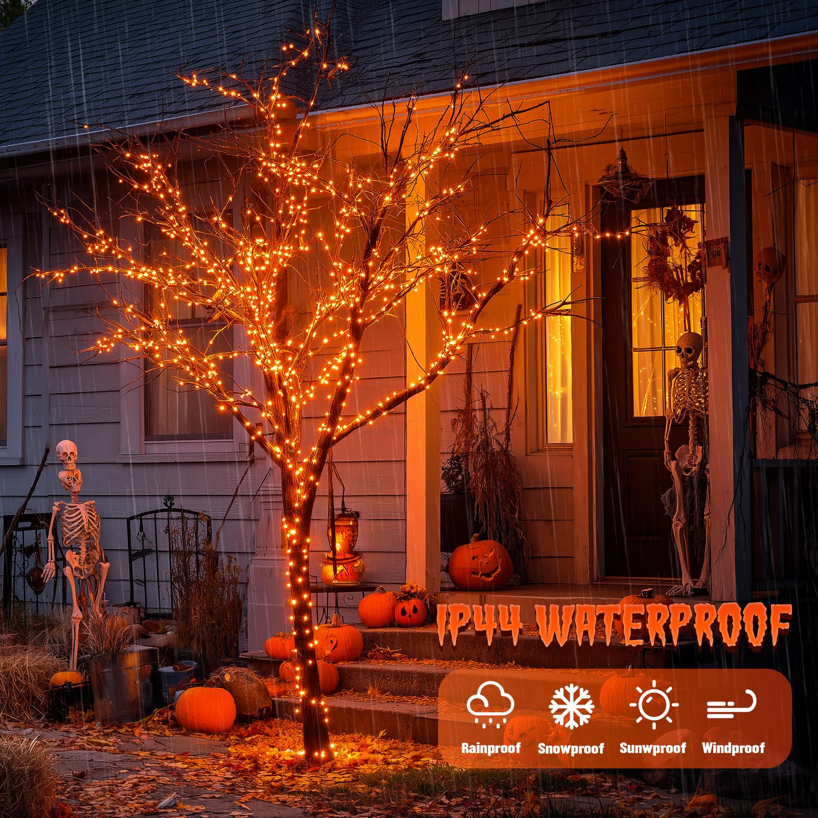 Jmexsuss 2 Pack Solar Halloween Lights, 33Ft 100 Led Orange Halloween Lights Outdoor, Waterproof Solar Fairy String Light For Tr