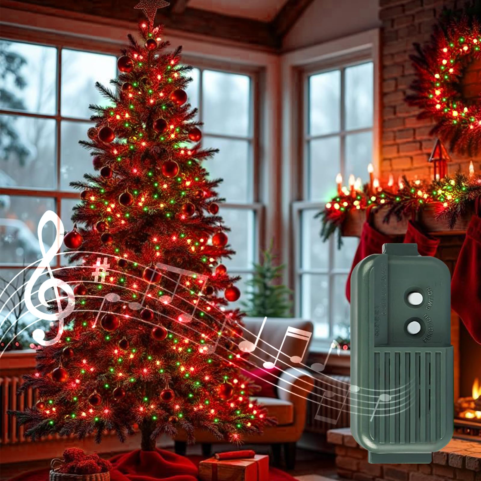 LAMPHOME Musical Christmas Lights, 100 Lights, 23.7ft, Plays 25 Songs, UL Certified, Red and Green Mini Bulb String Lights