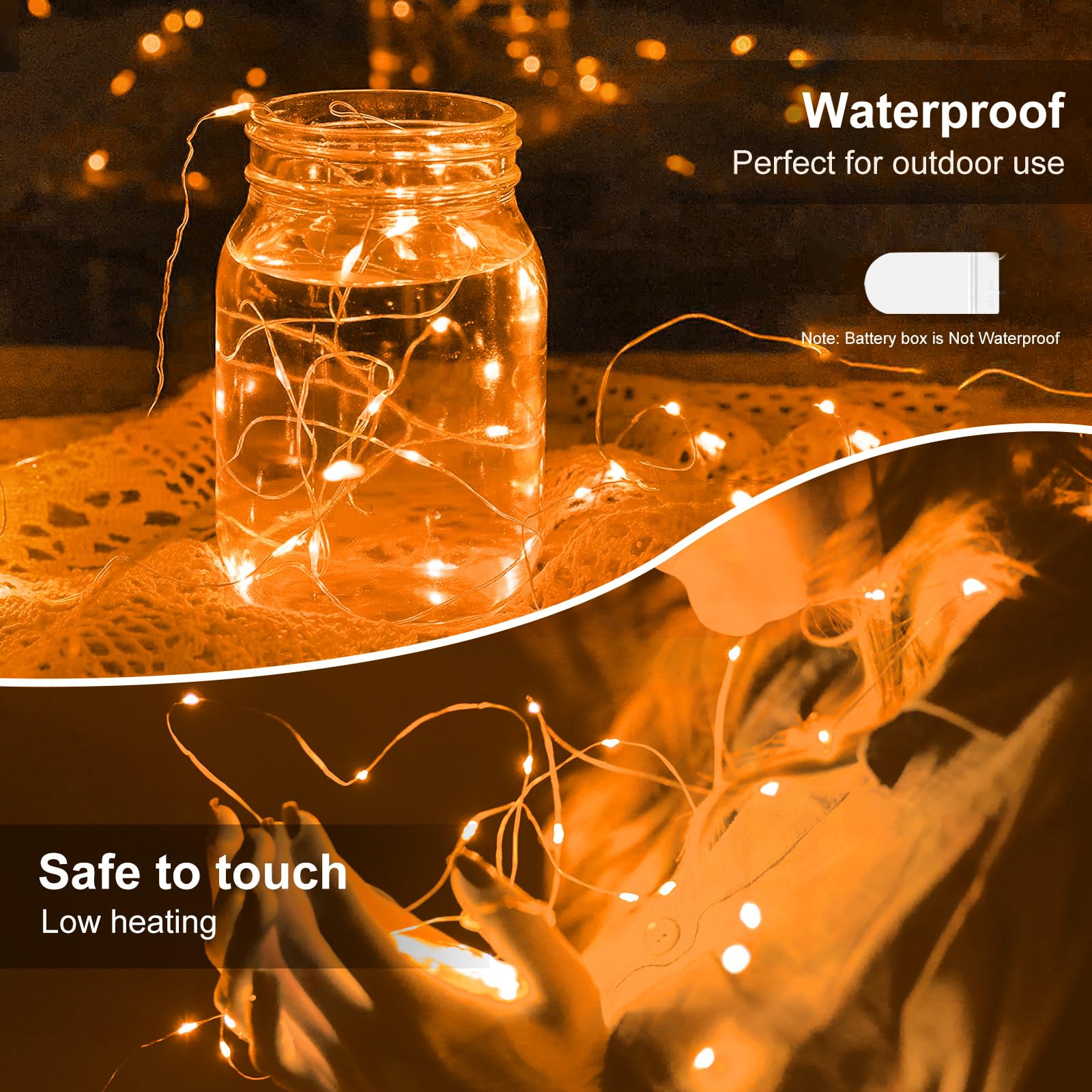 Kolpop Fairy Lights String Lights 7 FT 20 LED Copper Battery Operated 30 Pack Orange BL19