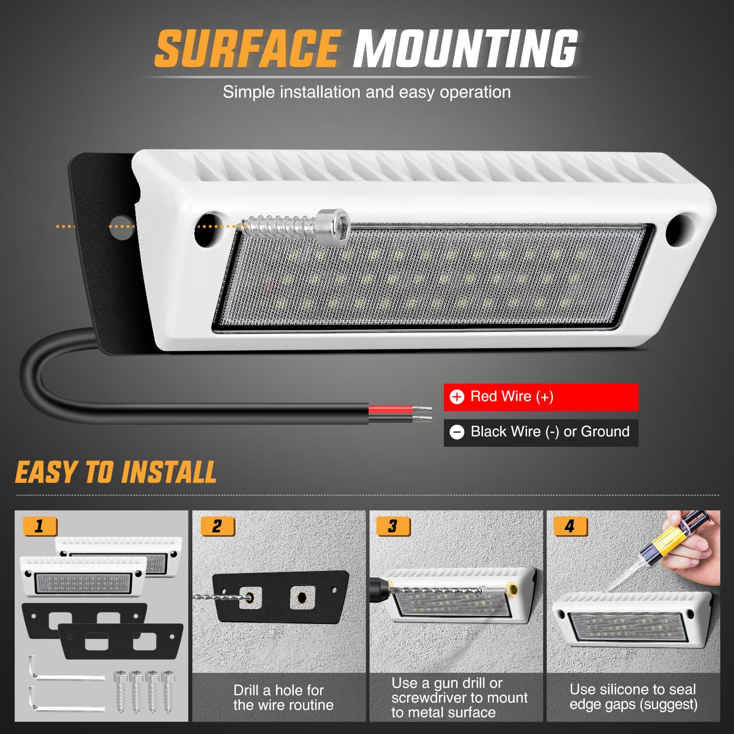 Nilight RV-706WW LED Porch Lights, 9 Inch, White Aluminum Housing, Flood Beam, 12V/24V for RVs, Trailers, Campers, SUV, Truck