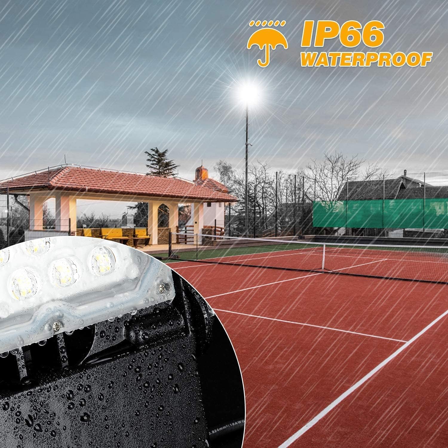 Juyace 36000lm LED Parking Lot Lights, 240W Dusk to Dawn Flood Light, Black, Model KU203C-N, 3 Pack for Sports Fields & Security Areas
