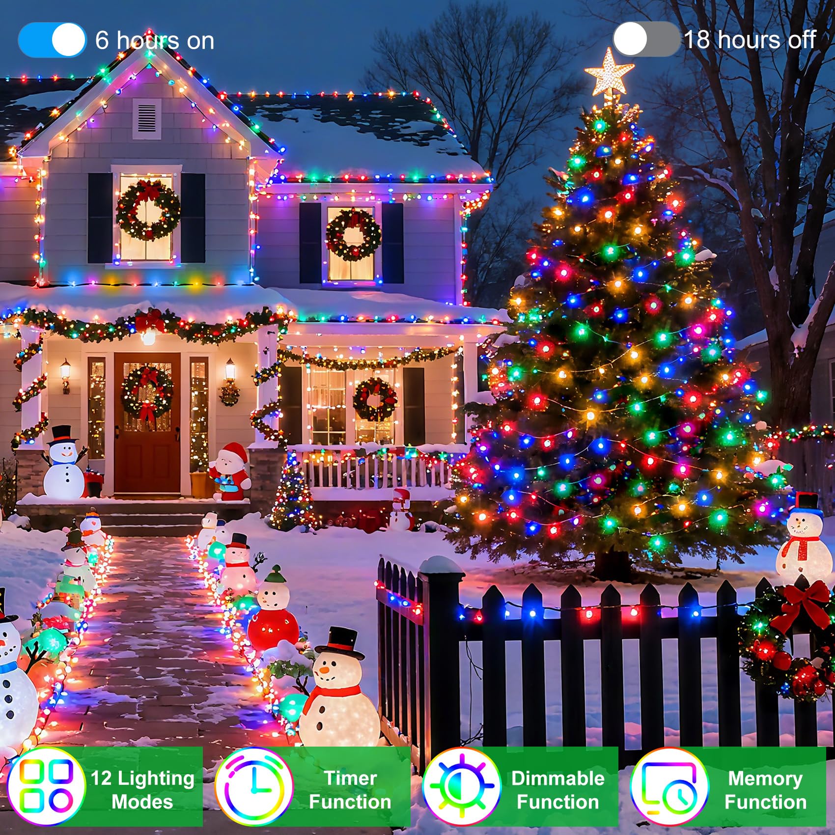 750 Led 240Ft Christmas String Lights Outdoor  12 Pro Modes And Timer Memory & Brightness  Plug In Outdoor Waterproof Clear Wire Twinkle Light For For Xmas Yard Tree Wedding Party Decor (Multicolor)