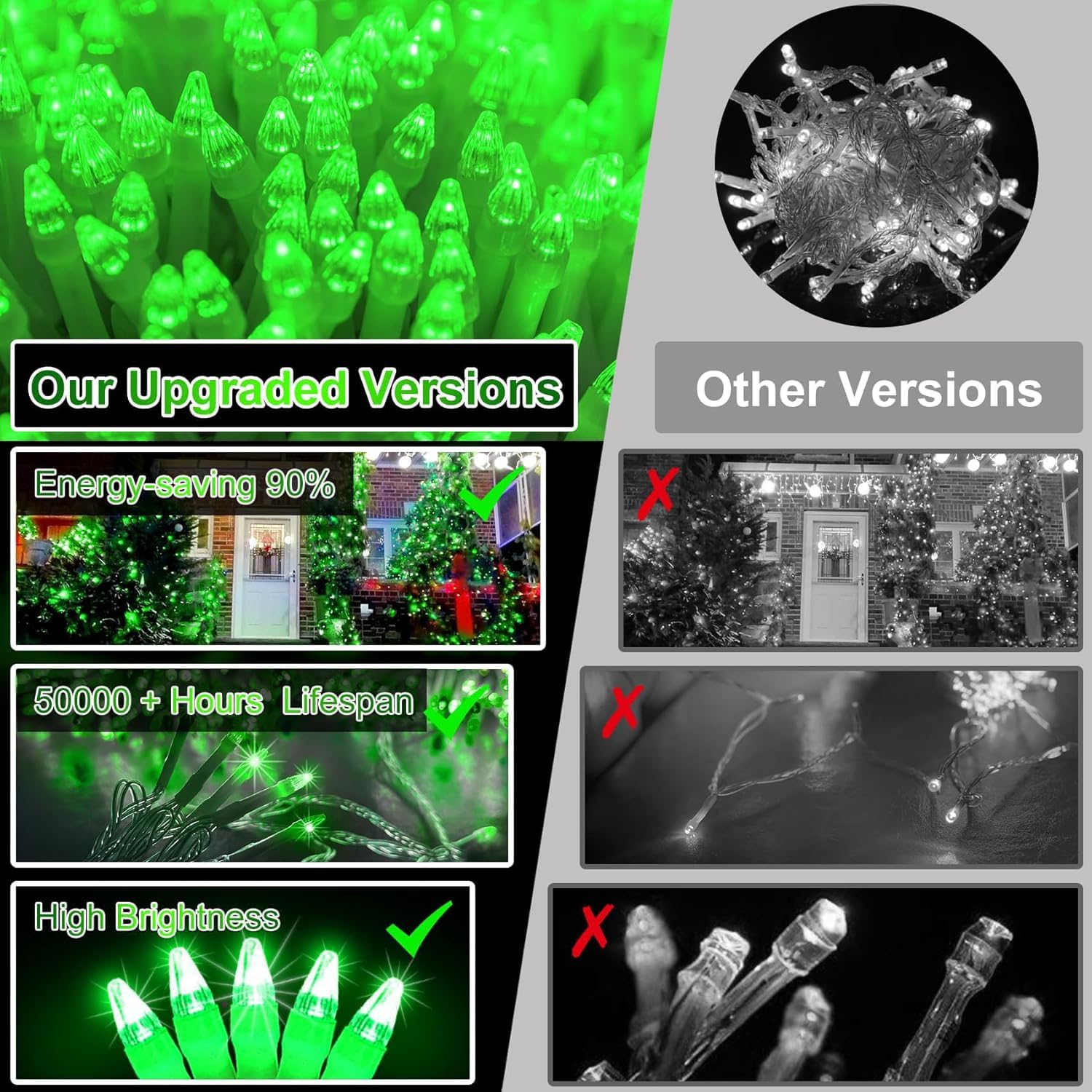 340 Led 90Ft Christmas String Lights Outdoor  12 Pro Modes And Timer Memory & Brightness  Plug In Outdoor Waterproof Clear Wire Twinkle Light For For Xmas Yard Tree Wedding Party Decor (Green)