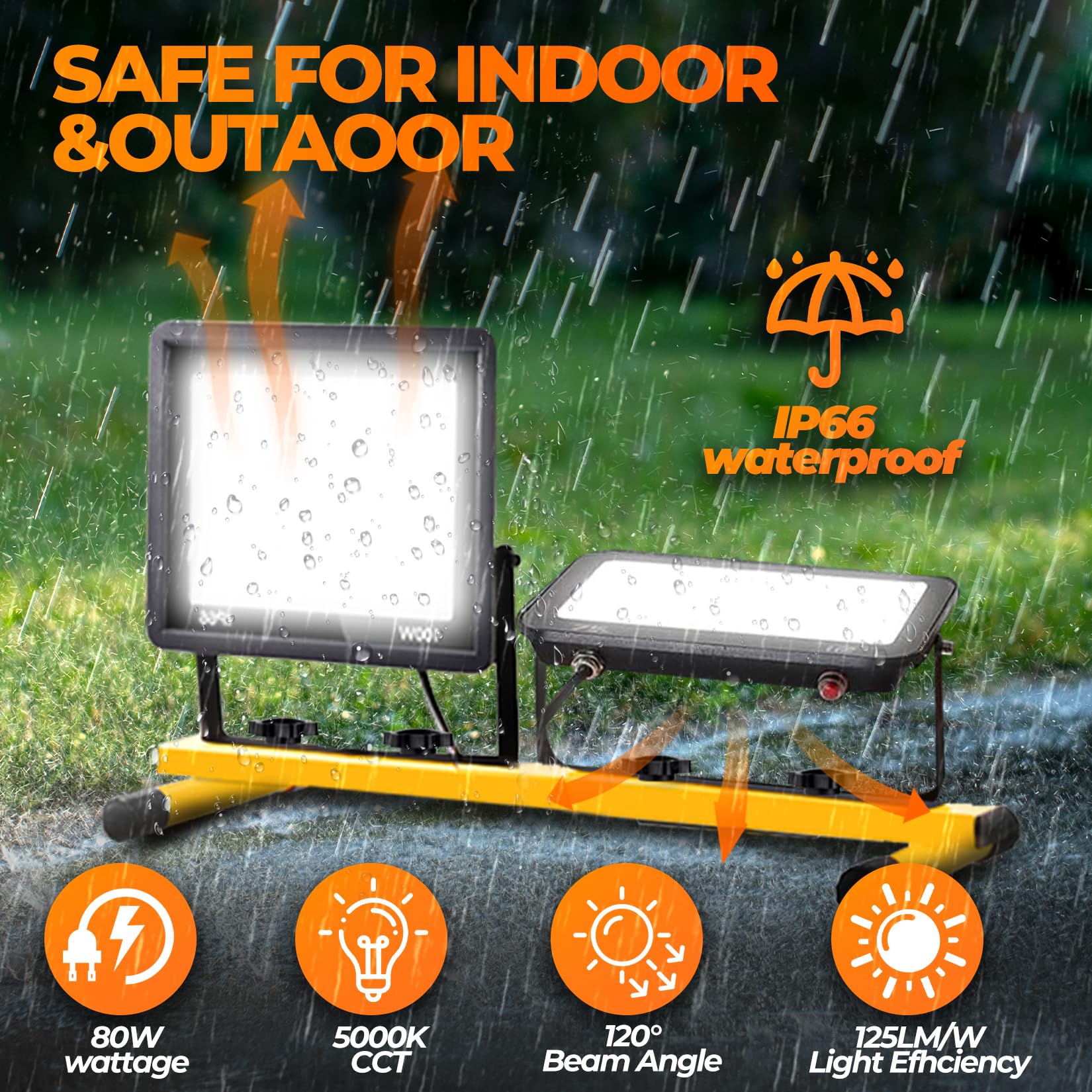 21000 Lumen Work Lights With Stand, 2 Adjustable Head Led Work Light,Foldable Tripod Stand And Portable Removable Led Constructi