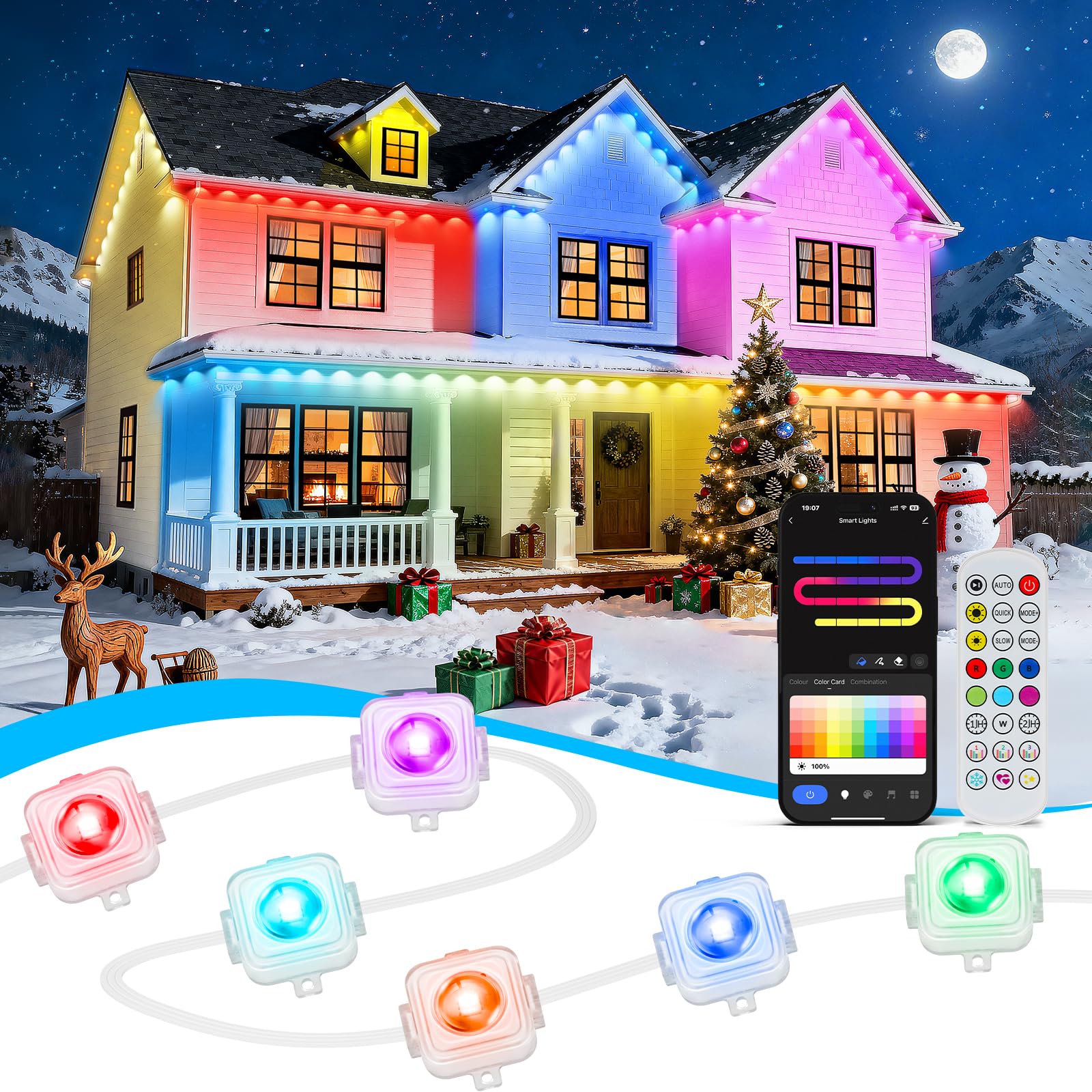 LANDRHYTHM Permanent Outdoor Lights  100ft Smart Eave Light with 72 LED Lights  IP67 Waterproof  App Control  Outdoor Christmas Lights  DIY RGB+IC Light for House Christmas Decorations  White