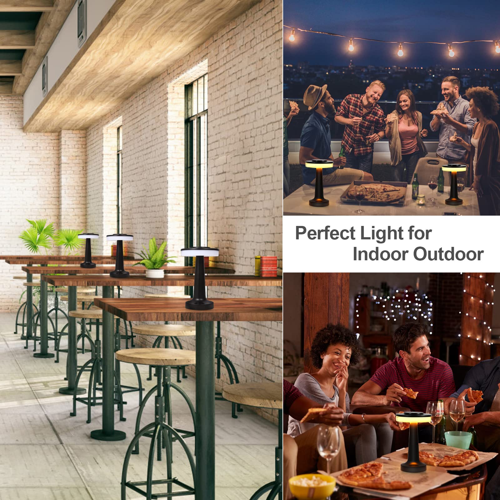 Sunligtgo Cordless Table Lamp, Portable Led Desk Lamp, Table Sensor Control Beside Lamps, Kids Night Light With Stepless Dimming & Charging Completed Tip Light & 3 Colors Changing