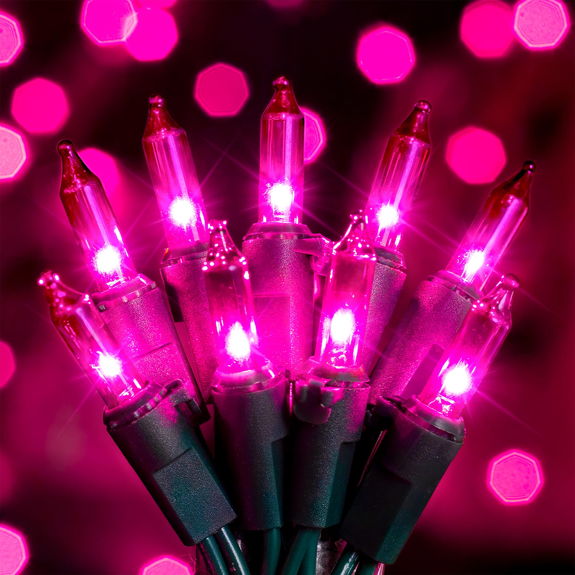 hopolon Mini String Lights, 50 Count, 2 Pack, 13FT Connectable, Purple, Green Wire, Model QX-50-1-M, Indoor/Outdoor Decor