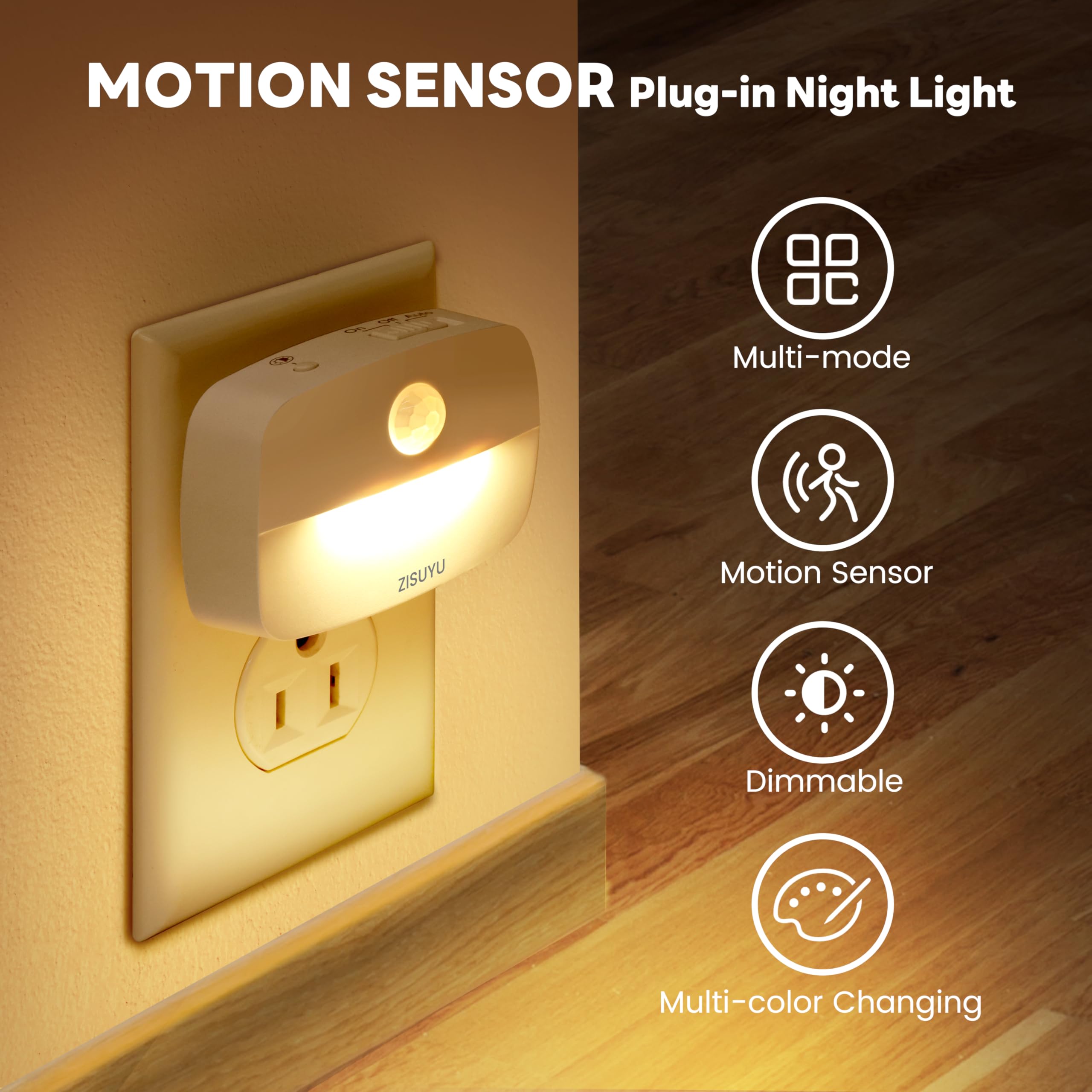 ZISUYU Plug-in LED Night Light, Motion Sensor, Dimmable, 6 Pack, Cool White, Model ZU07