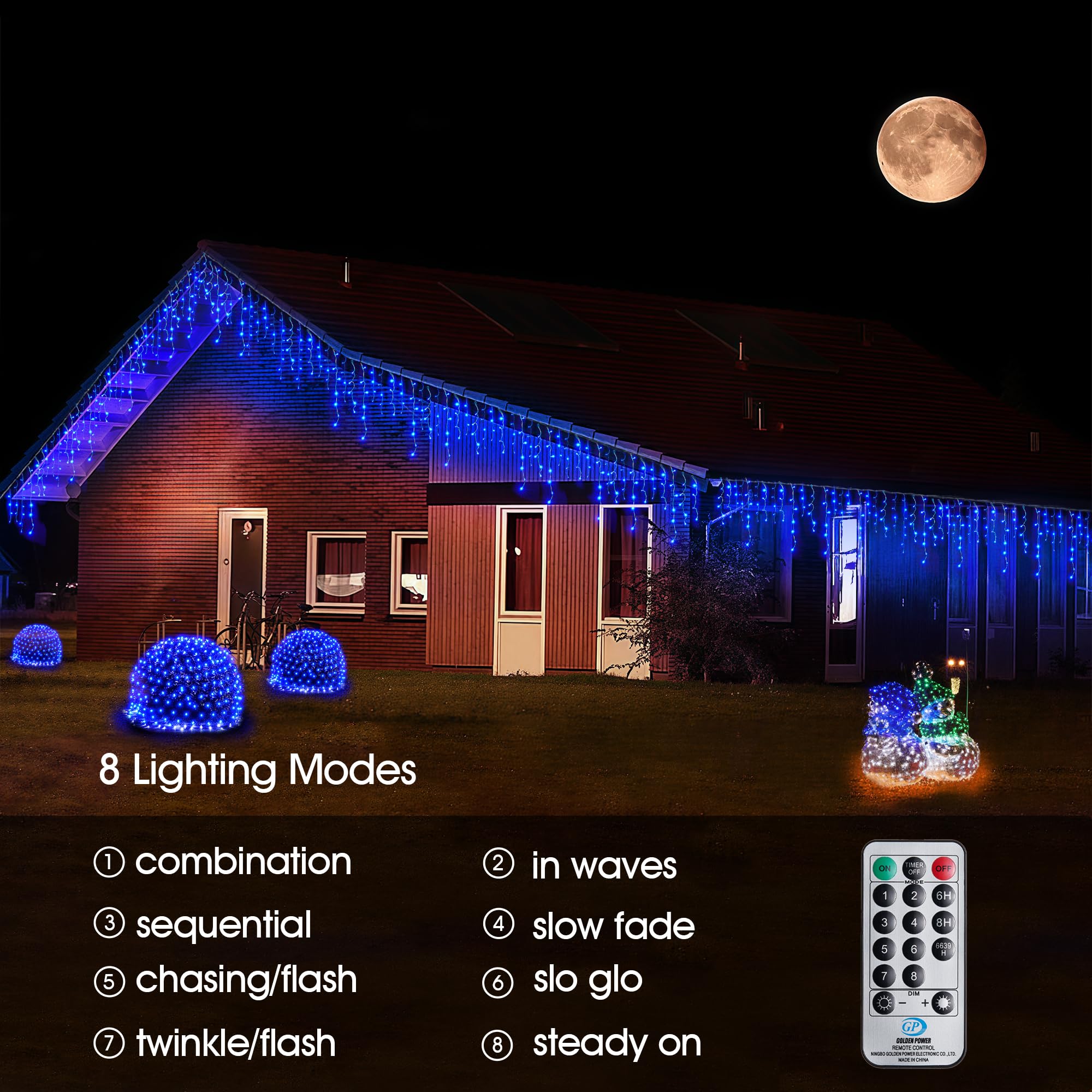 Wbao Icicle Lights Outdoor, 432 Led 33Ft Christmas Lights With 81 Drops, Remote Control, 3 Timer Settings, 8 Modes, Waterproof,