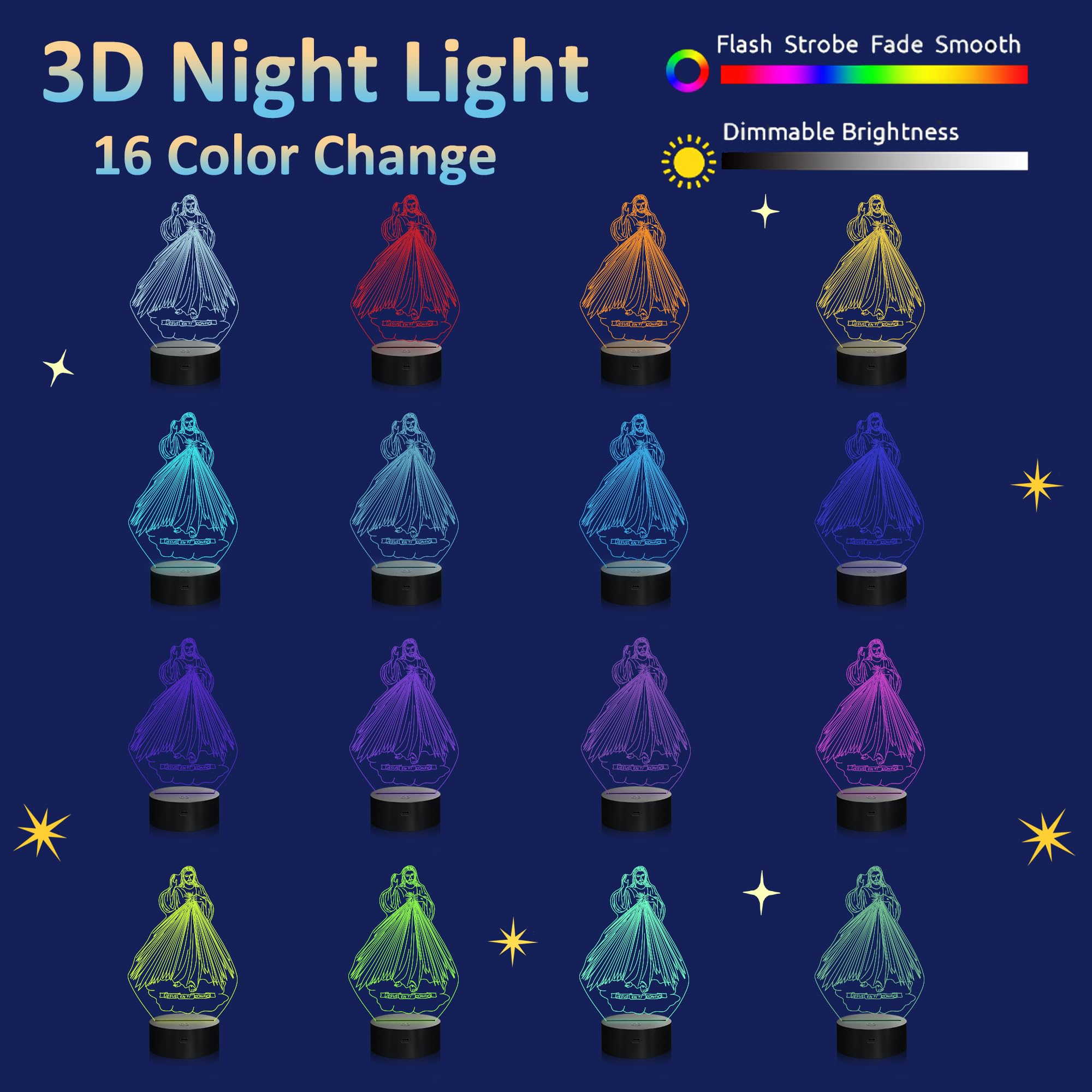 Attivolife 3D Illusion Night Light, Jesus LED Lamp, 16 Color Changing, Remote Control, Model FS-2810-9999, Jesus2 Variant