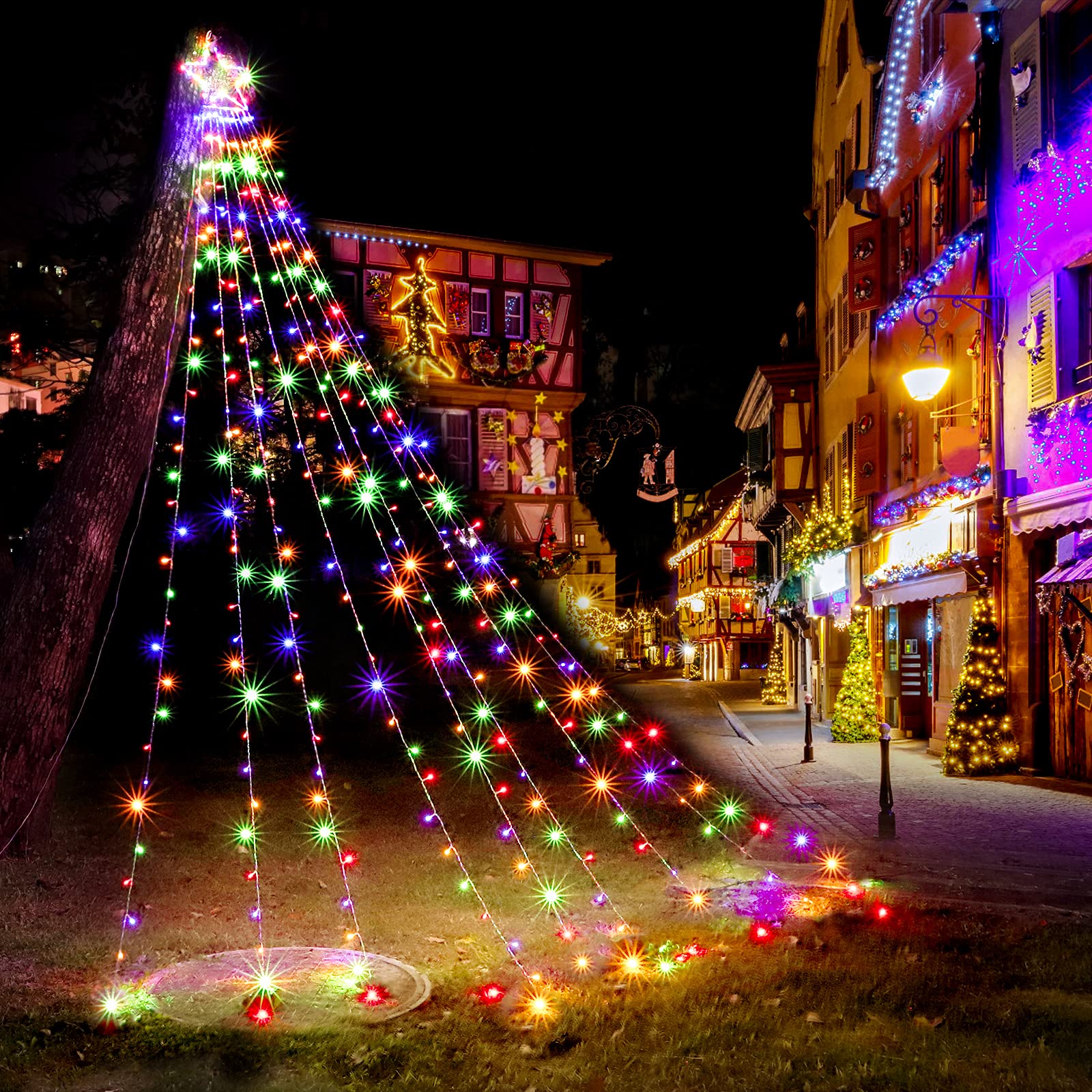 DANLI Christmas Decorations Christmas String Lights Outdoor, 320 LED Star Lights with Timer [8 Mode/IP44 Waterproof] Fairy Lights, 9x12FT Topper Lights for Xmas New Year Patio Yard