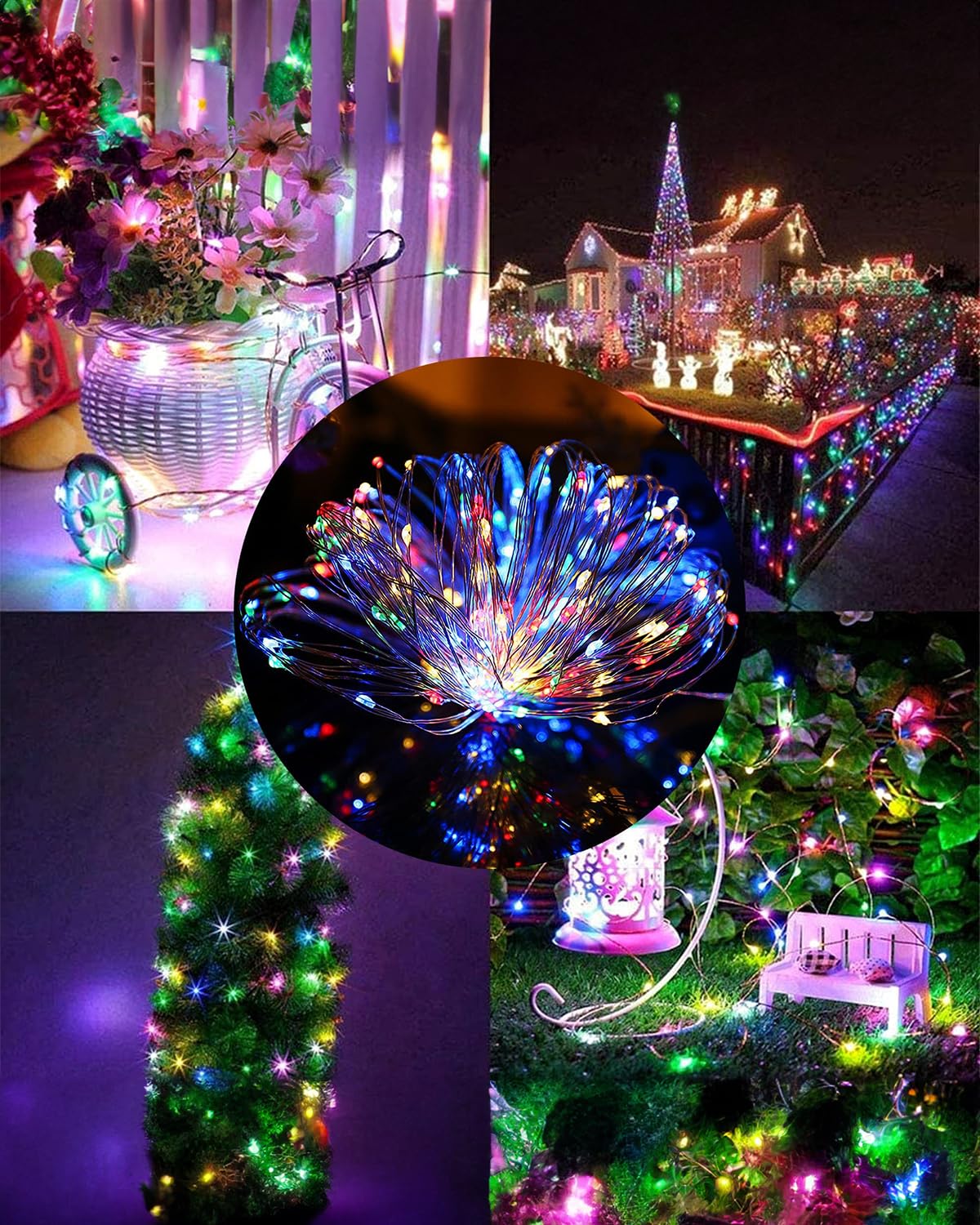 Twinkle Star Solar String Lights, 33 FT, 120 LED, Waterproof, 8 Modes, Multicolor