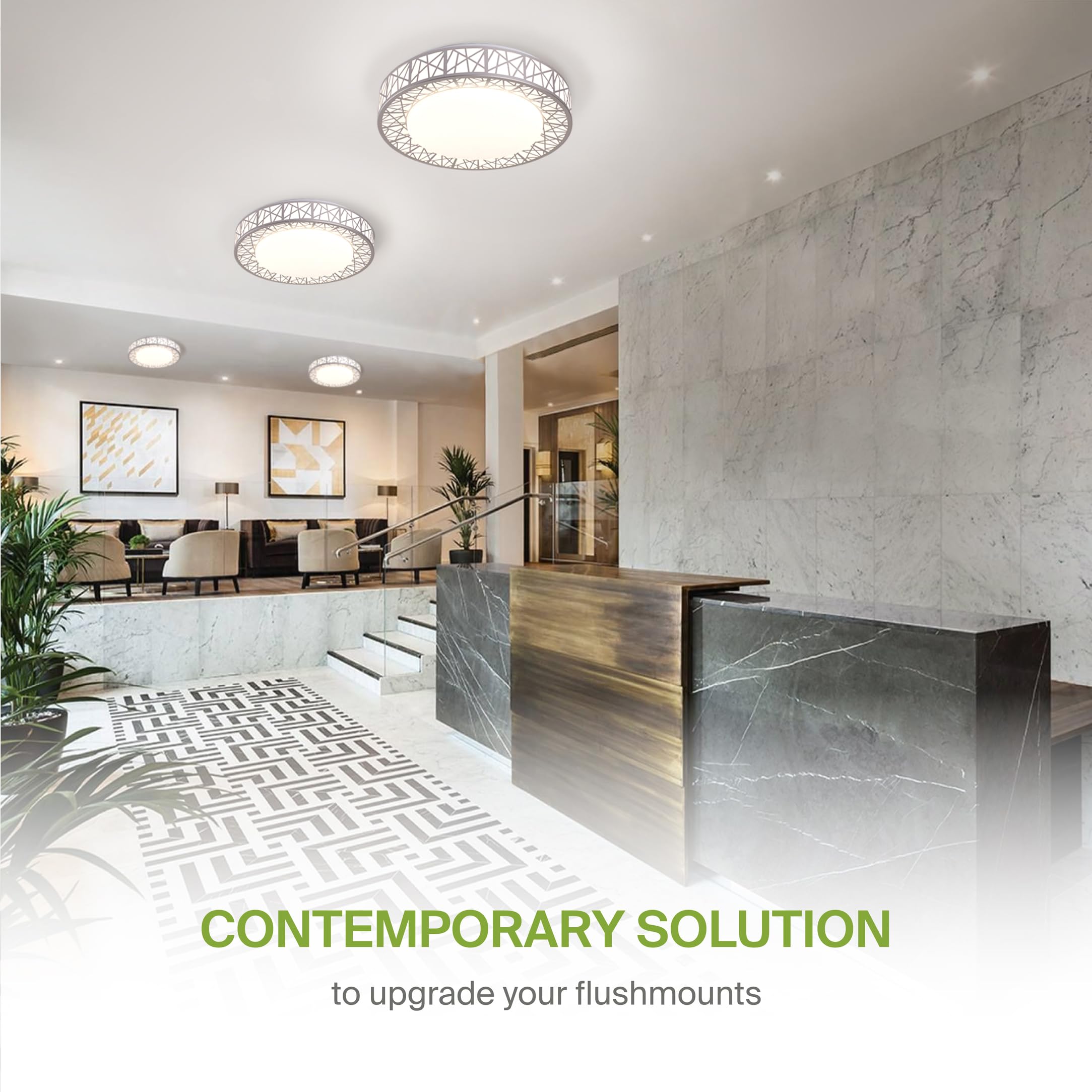 ASD 18 Inch LED Flush Mount Ceiling Light - Brushed Nickel, 35W, 1992LM, Dimmable, Iron Housing, Model A-LOFT-FM-18D