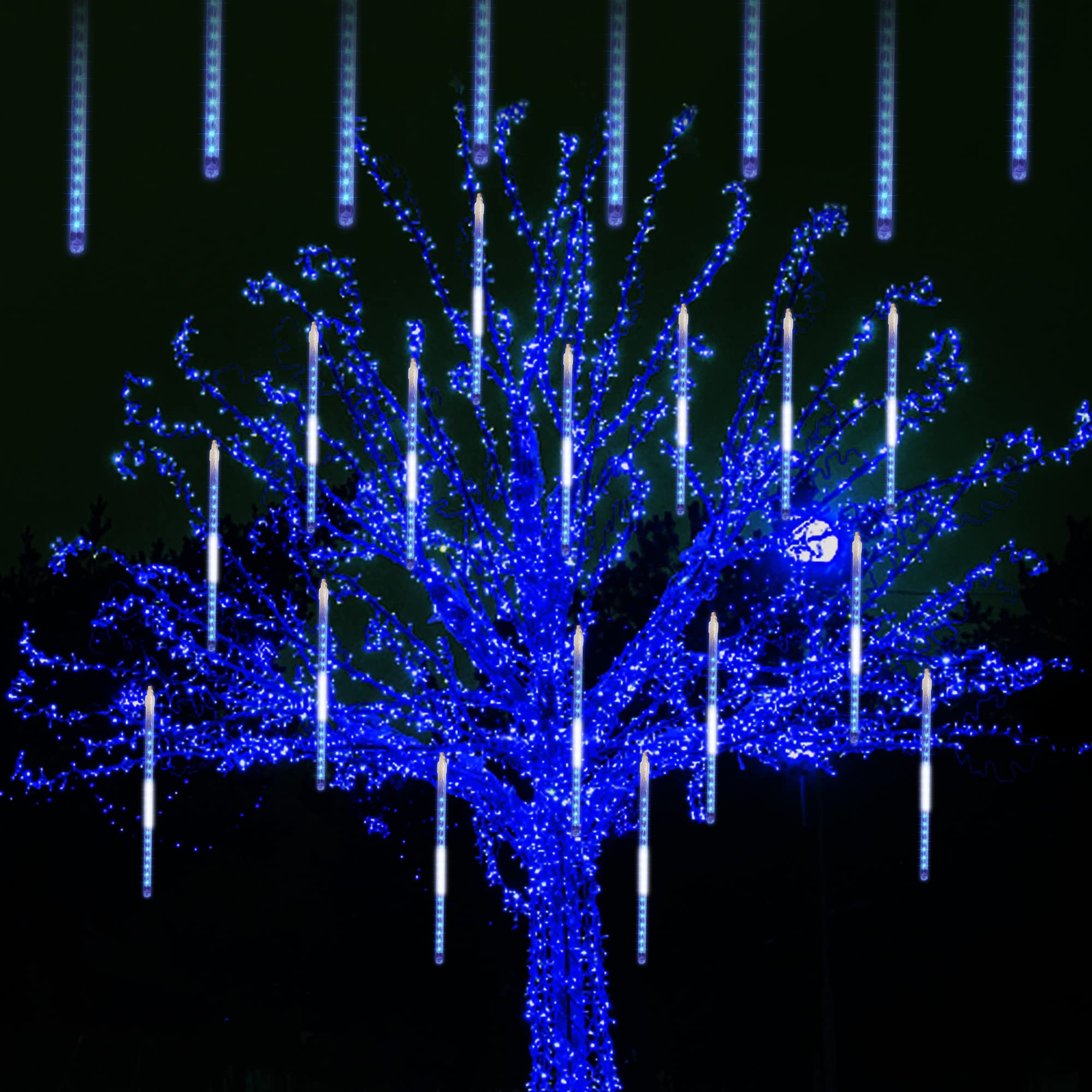 Ljlnion 12 Inch Meteor Shower Lights, 288 Led Blue Icicle Lights, Connectable Raindrop Decor For Christmas, Weddings, And Parties