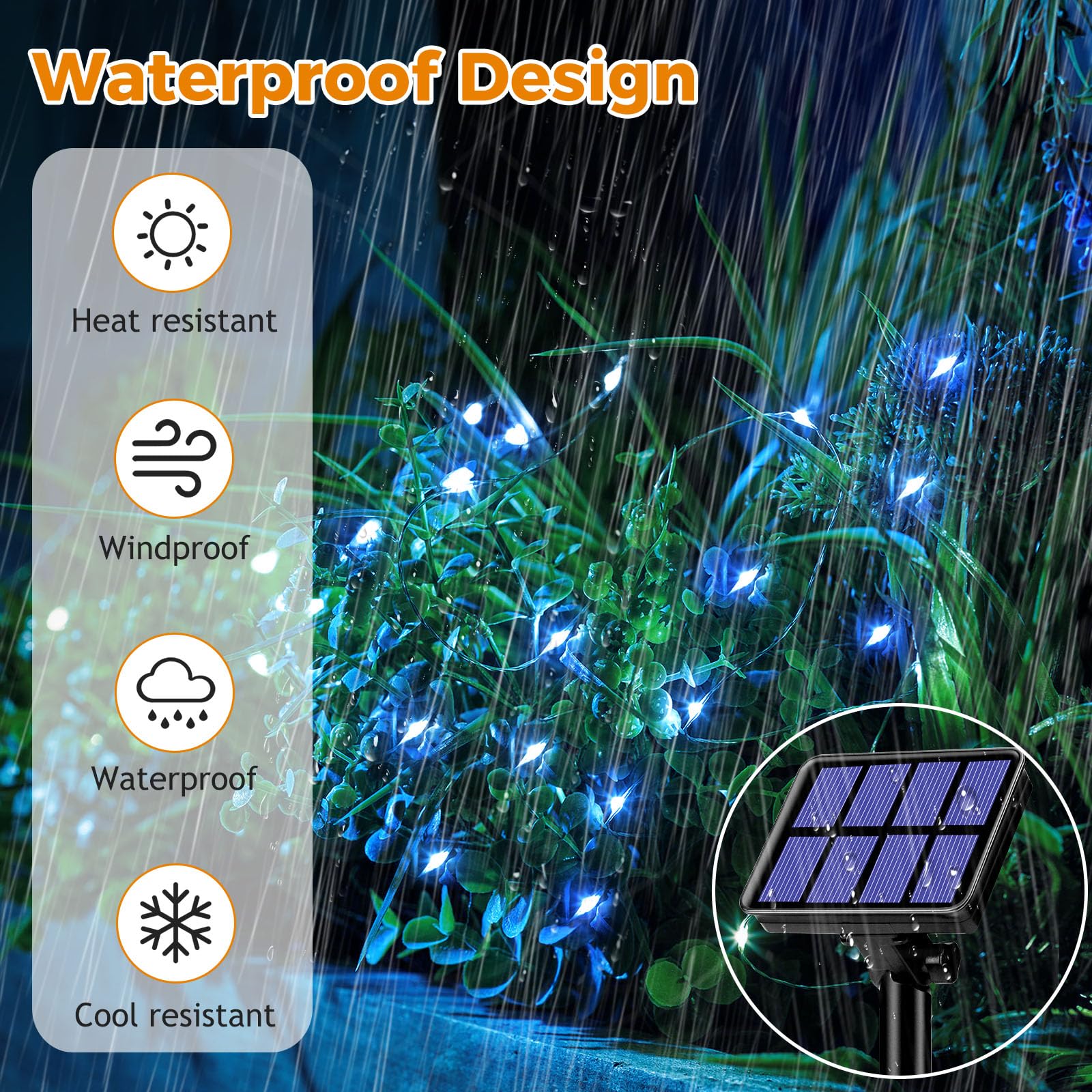 Btfarm 4 Pack Solar String Lights - 320LED 132FT Waterproof Copper Wire Fairy Lights - Blue, Model SL24