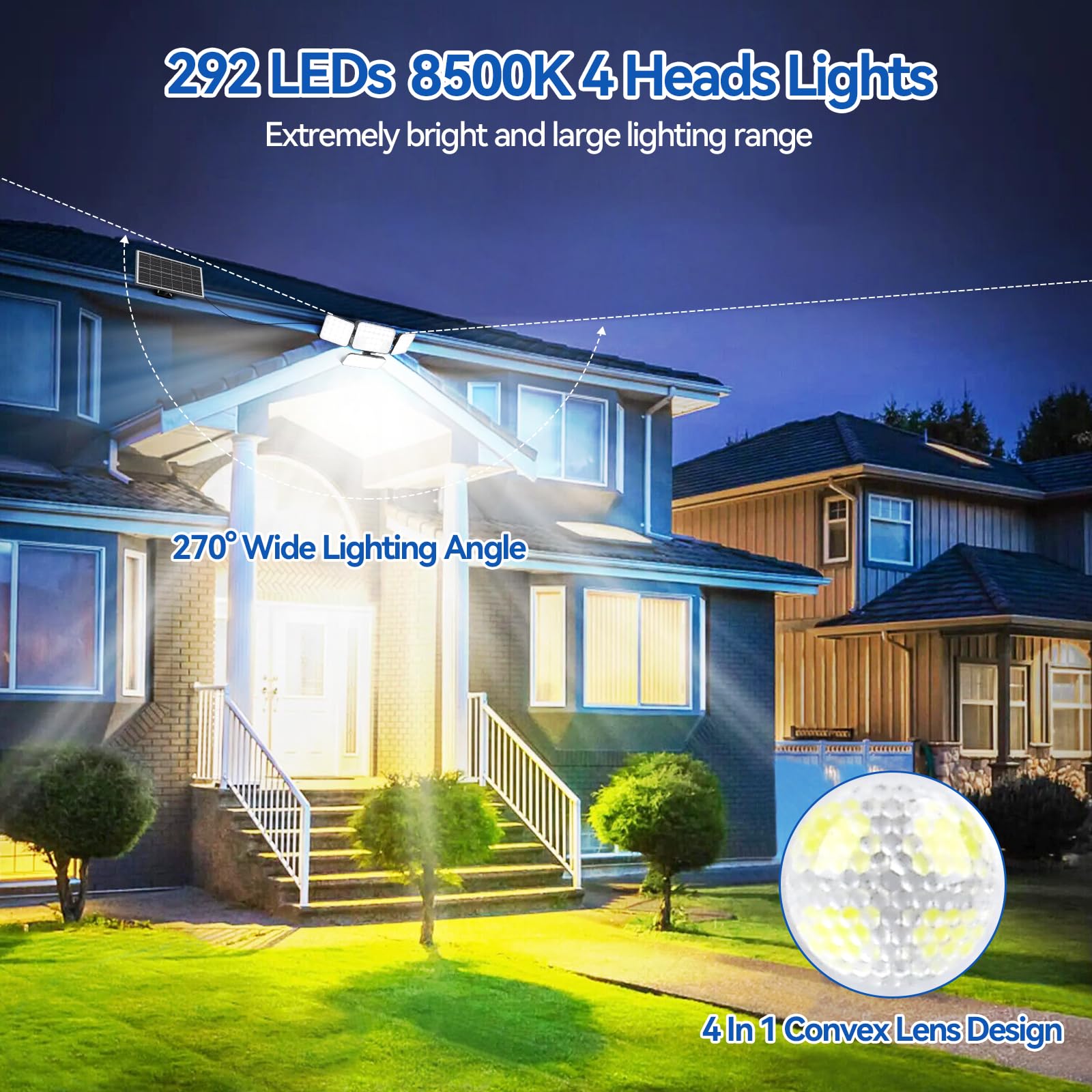 Aialun Solar Security Lights Outdoor, 8500K, 292 LEDs, 4 Heads, Remote Control, Black, Model TYN-4Y, 2 Pack