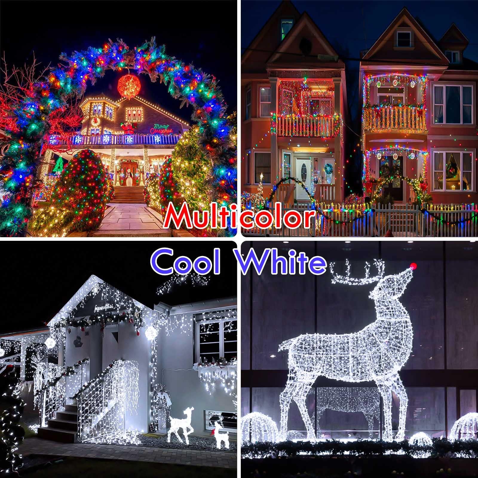 Cool White To Multicolor Color Changing 100 Led 33Ft Christmas String Lights For Outdoor&Indoor, 11 Modes Christmas Tree Clear Wire Fairy Waterproof Lights With Memory Function & Remote & Timer