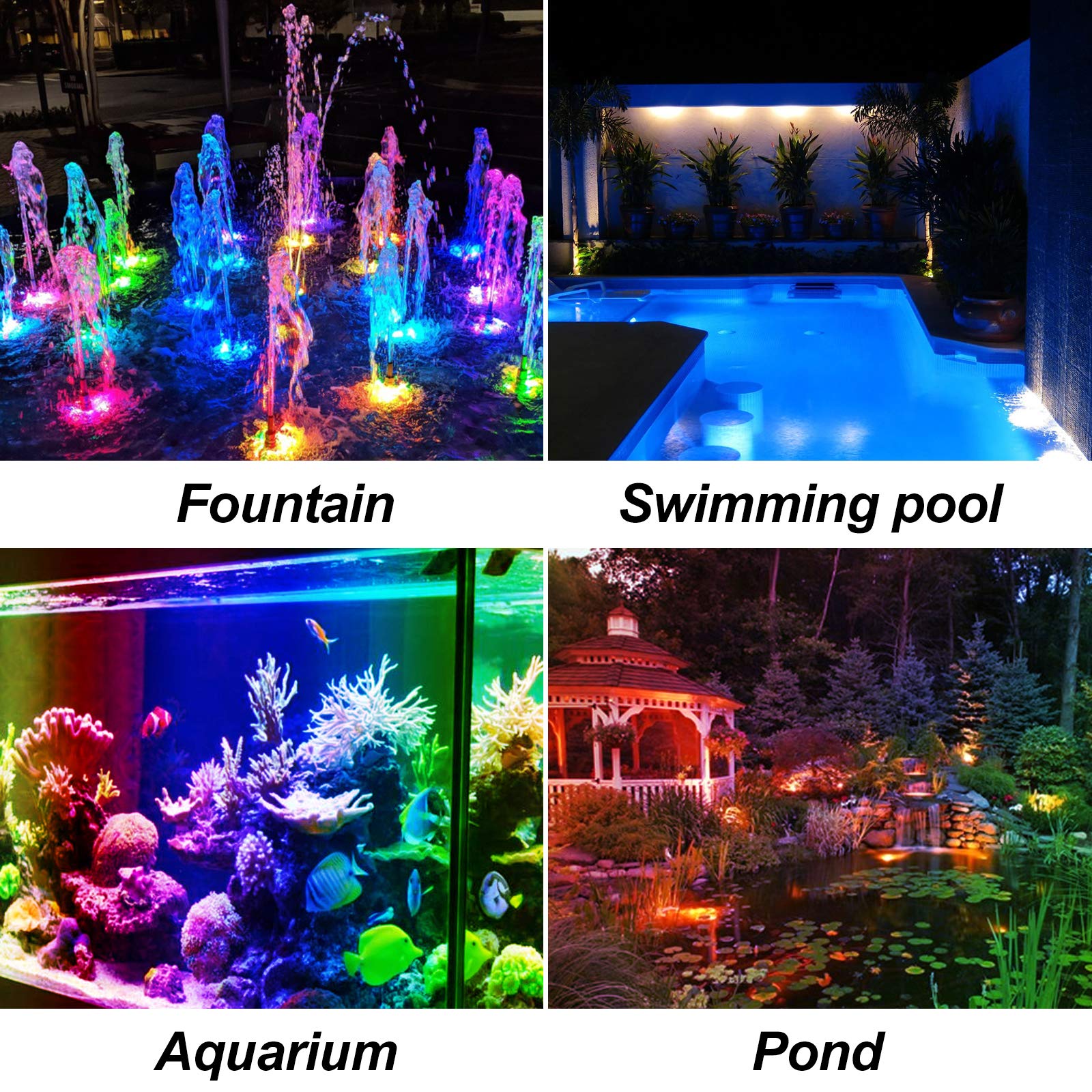 T-SUN RGB Color Changing Solar Pond Lights, 3-Head Waterproof LED Spotlights for Garden, Pool, and Fountain Decoration