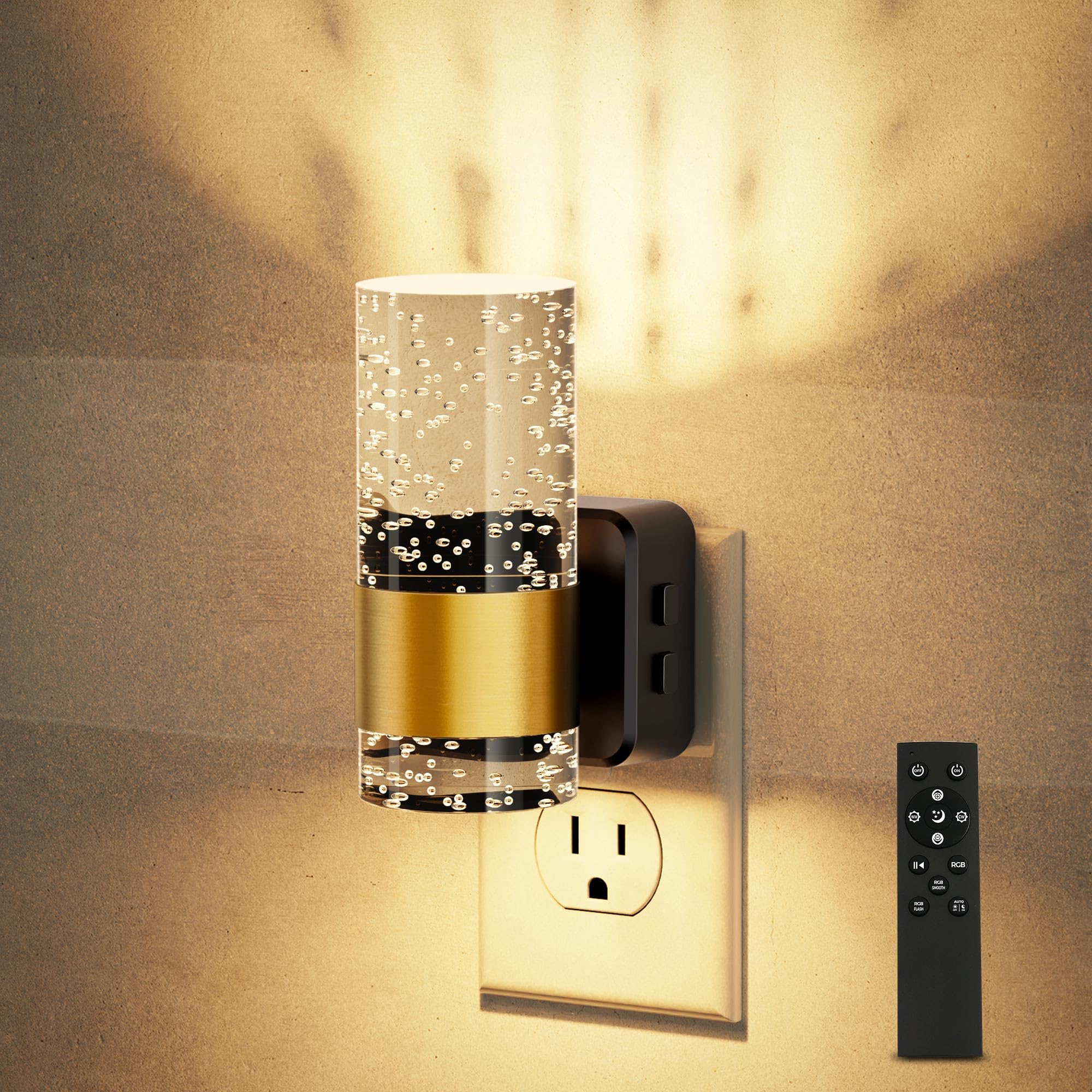 Jandcase Night Lights Plug Into Wall,1 Pack Color Changing Night Light For Kids With 1 Remote Control, 3000K+Rgb Led Nightlight