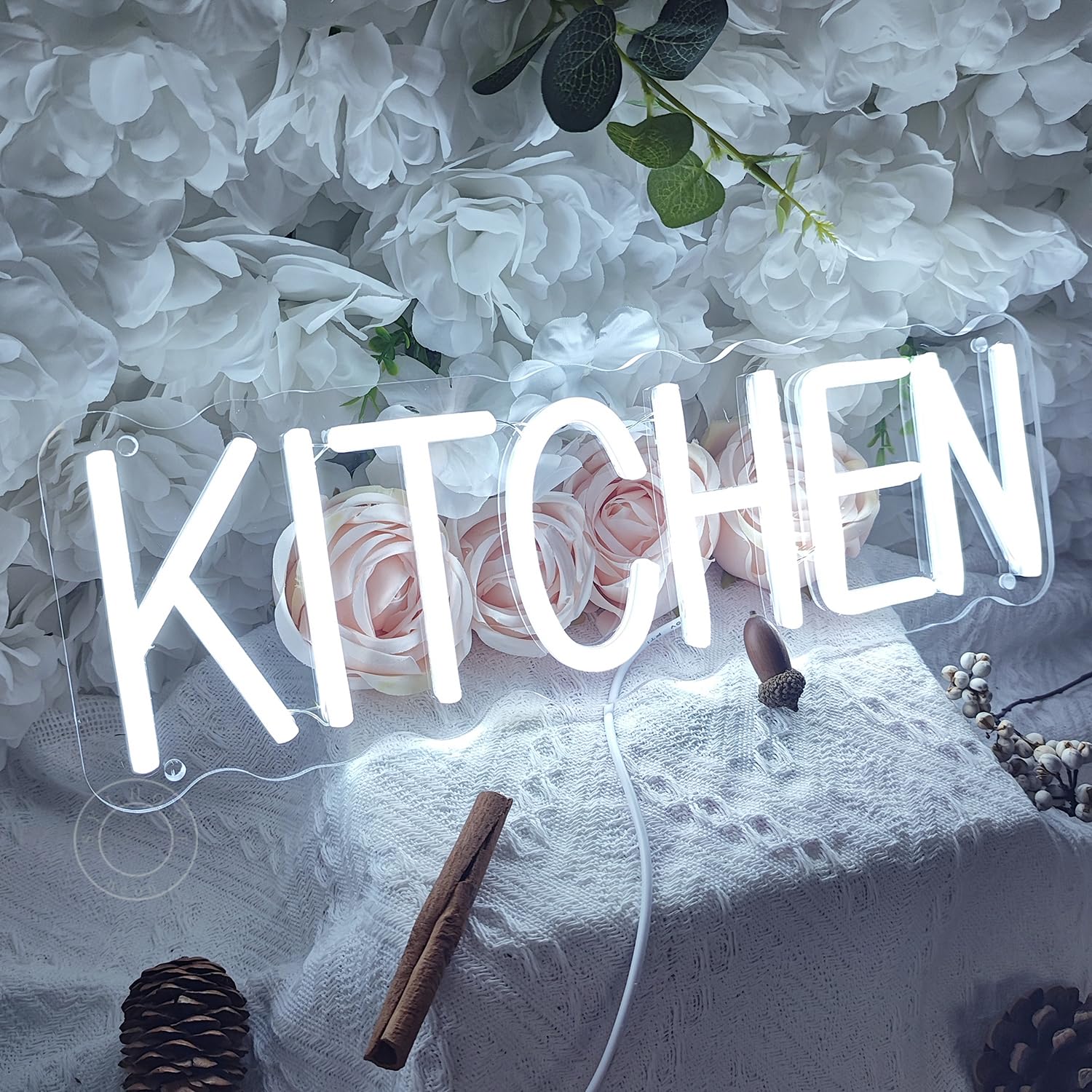 SYLHOME Kitchen LED Neon Light Sign Decor, Cold White Acrylic, 15.75in X 5.12in, Model NS-YG5VD-KITCHEN-CW