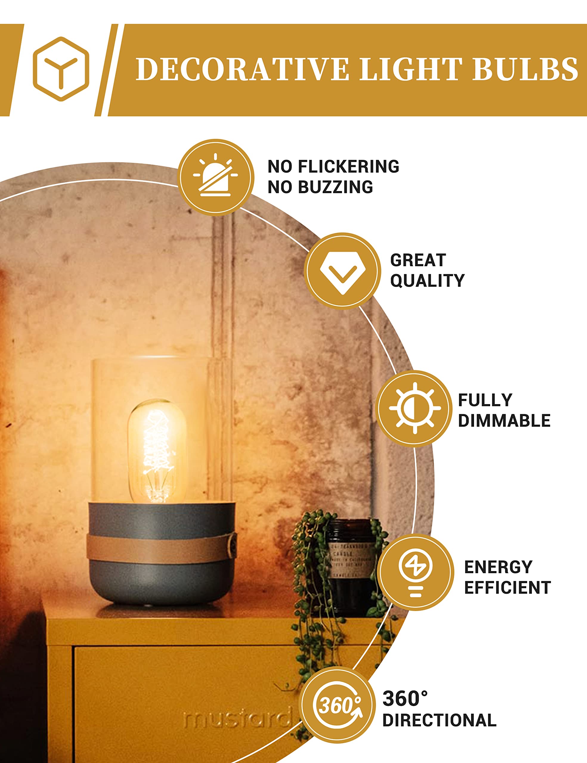 Doresshop Edison Bulbs [4 Pack], 60 Watt Light Bulbs, Incandescent Light Bulbs, T45, 110-130 Volts, E26 Bulb, Spiral Filament Li