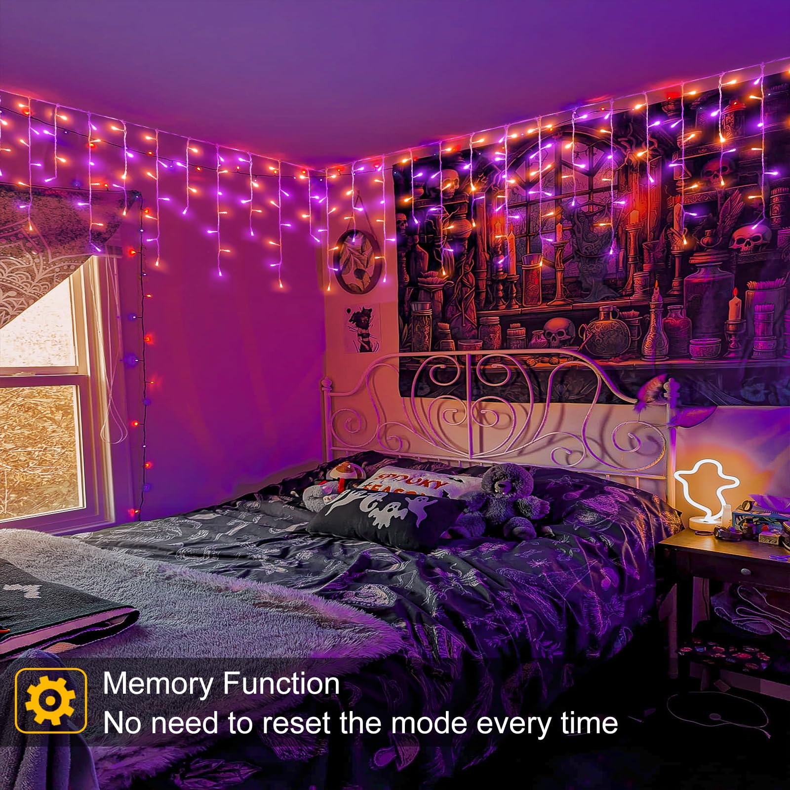 33Ft Christmas Lights Outdoor  400 Led Icicle Lights For Outside  Orange And Purple Twinkle Christmas Light With Connectable Clear Wire 8 Modes Timer Waterproof For House Party Tree Holiday Yard Decor