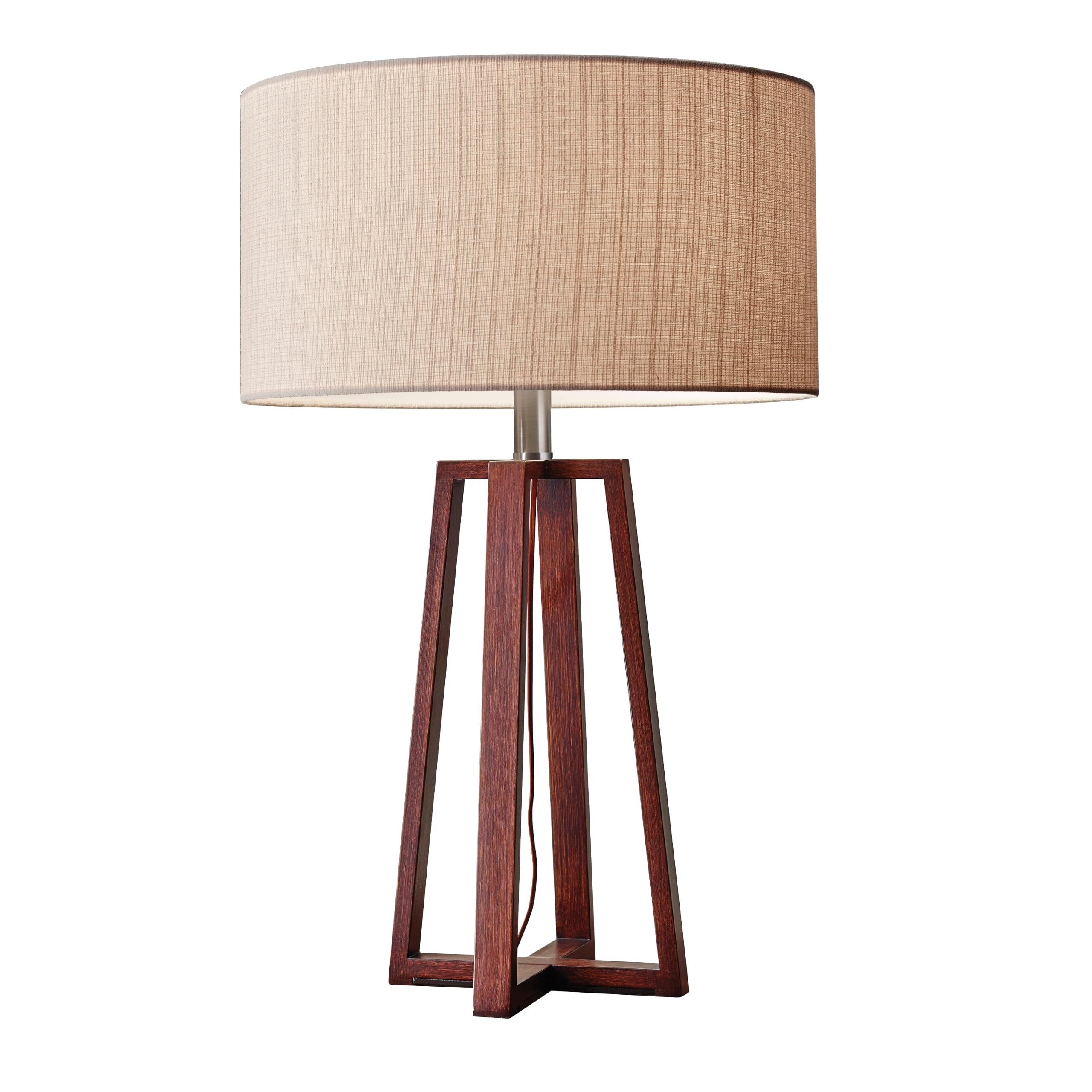 Adesso Quinn Table Lamp - Walnut Birch Wood & Natural Linen Shade - Perfect Nightstand, End Table, And Desk Lamp