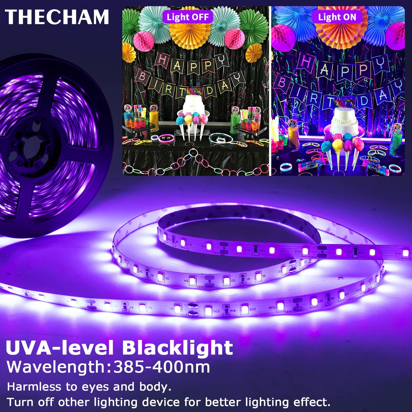 Thecham 20Ft Black Light Strip With Remote, 360 Led, 3 Modes For Glow Parties & Stage Lighting
