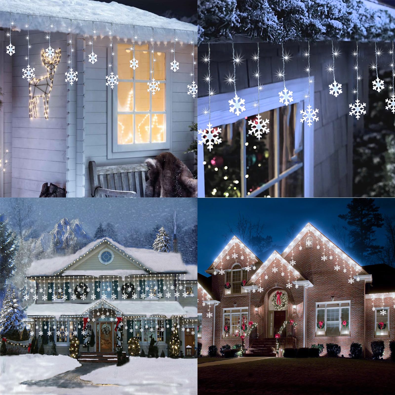 Jnaurb Christmas Snowflake Lights, 17.22ft 264 LED, Waterproof, 8 Modes, White Decor for Indoor & Outdoor