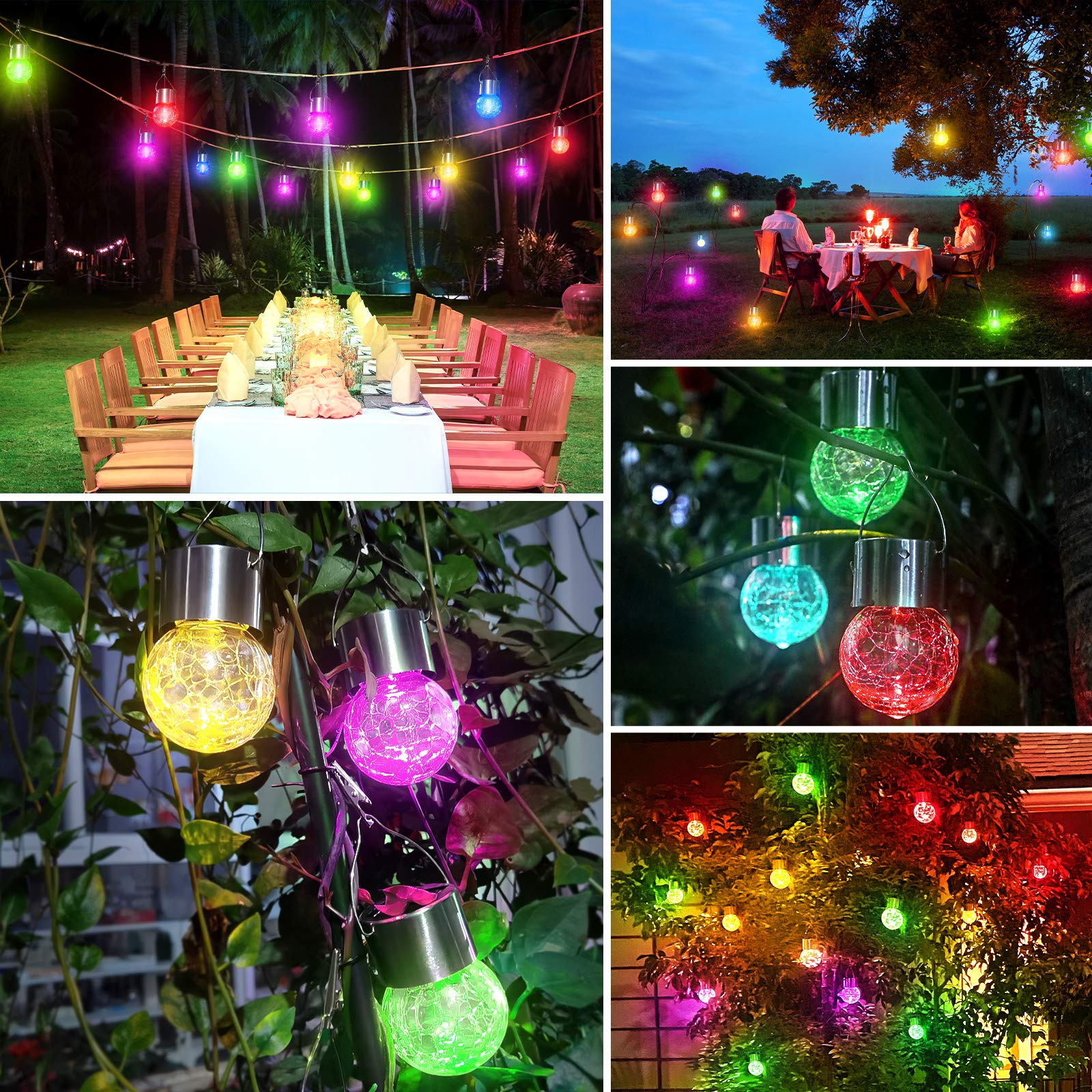 Bosceos 12-Pack Outdoor Hanging Solar Lights,  ed Glass Led Globe Lights, Waterproof, Multicolor, Model Jsb-Ke-03 For Garden Decoration