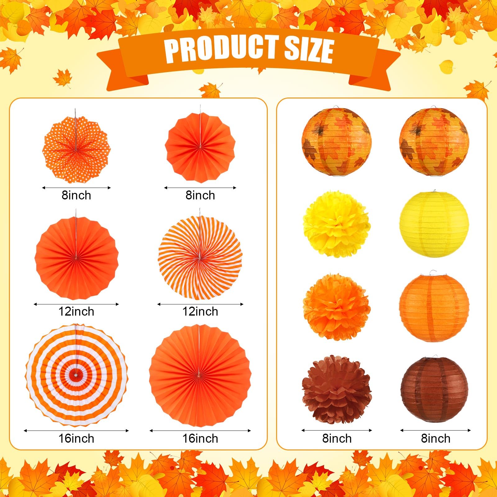 Yexiya 18 Pcs Thanksgiving Fall Party Decoration Includes Fall Paper Lanterns Autumn Paper Fans Pompoms Maple Leaf Garlands Flower Balls Hanging Ceiling Decorations For Thanksgiving Harvest Wedding