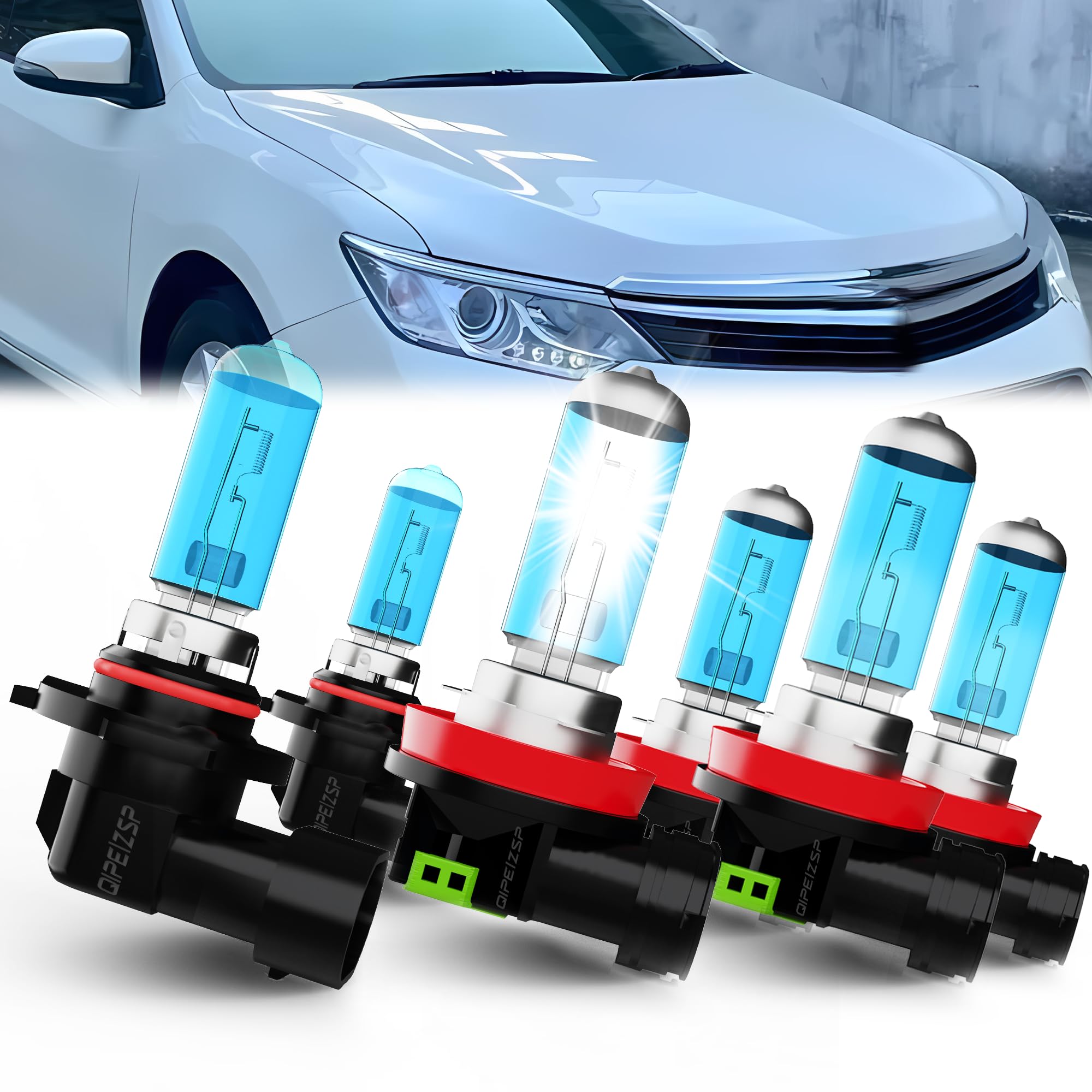 QIPEIZSP Compatible With Toyota Camry 2007-2014 Lights Headlights Bulbs, 9005/HB3/H10 High Beam + H11/H8/H9 Low Beams Halogen He