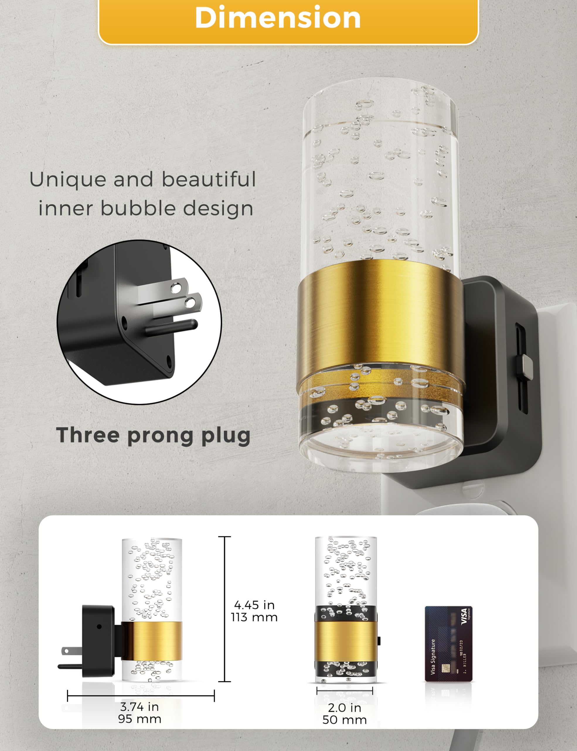 Night Light, 1-Pack Modern Night Lights Plug Into Wall, Dimmable Amber Night Light With Auto Light Sensor, Wall Sconce-Style Des