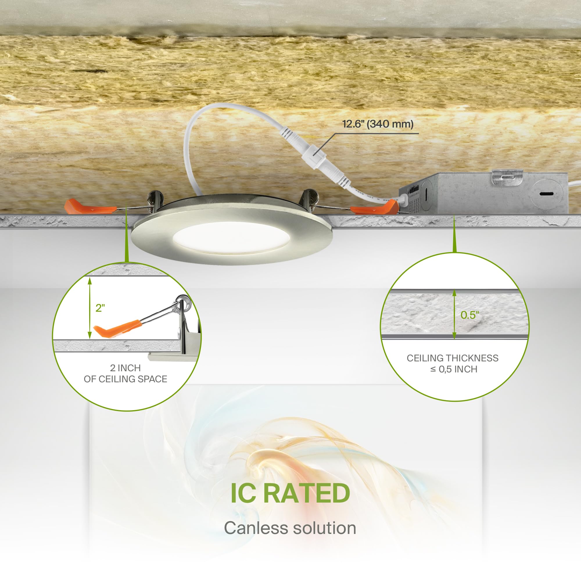 Asd 6 Pack 3 Inch Led Recessed Light 6W  5 Cct 2700K-5000K Cri90+  Ic Rated Ultra Thin Dimmable Ceiling Lights With J Box  Canless Wafer Downlight  Round Slim Panel Lighting  Energy Star Etl  Nickel