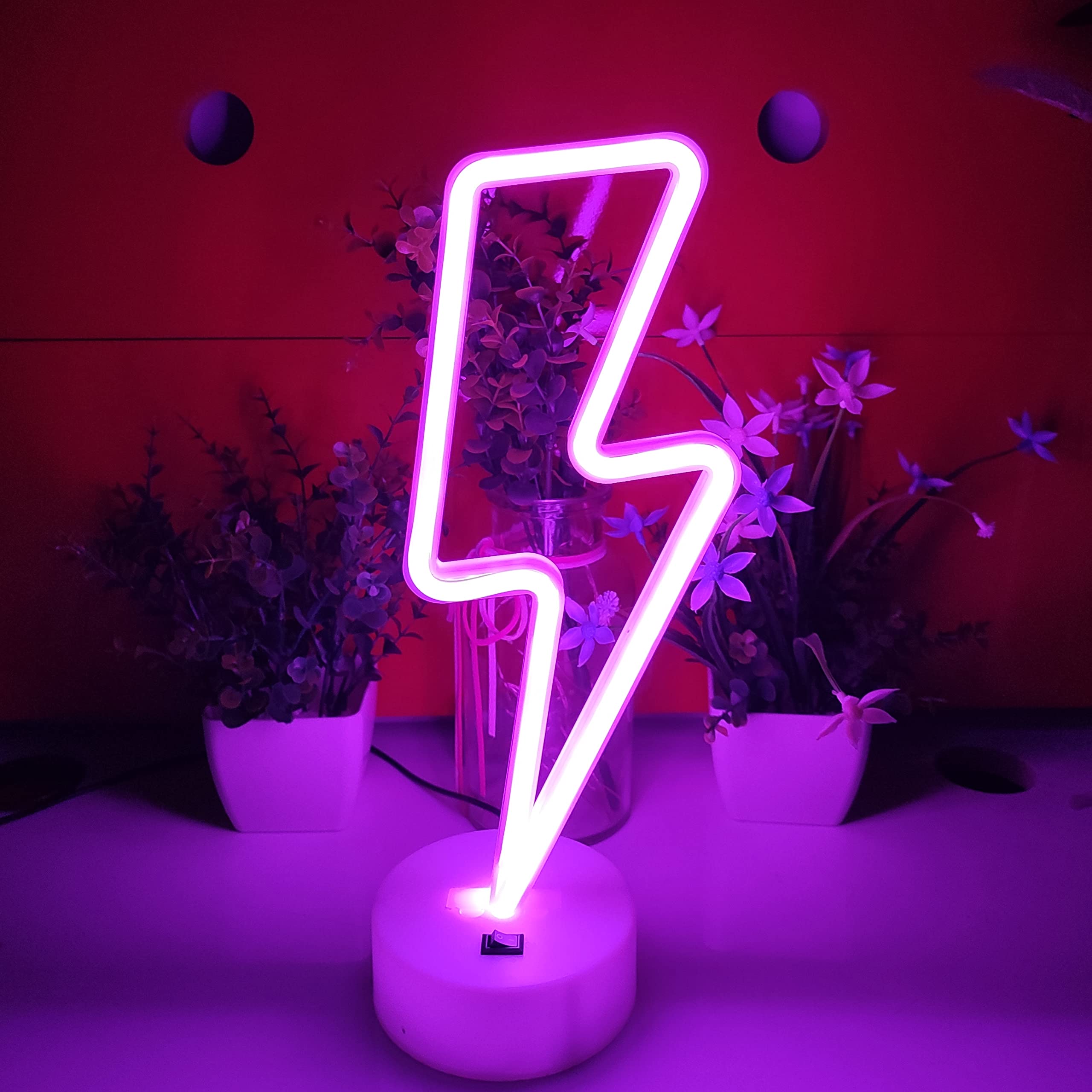 JYWJ Lightning Neon Sign, USB or Battery Powered, Pink LED Desktop Wall Decoration for Parties and Business Premises