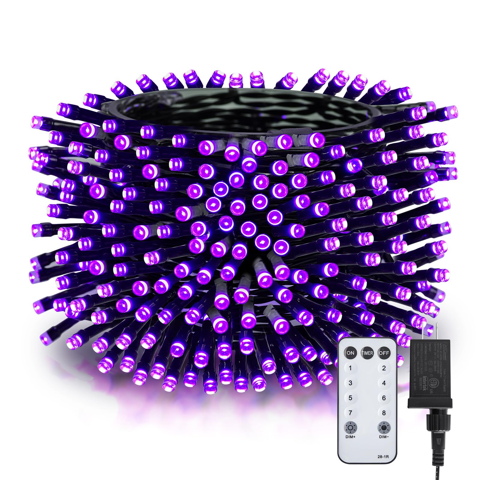 Minetom 66Ft Purple Christmas Lights, 200 LED Halloween Fairy String Lights with 8 Modes, Plug in Purple Hanging Twinkle Lights 