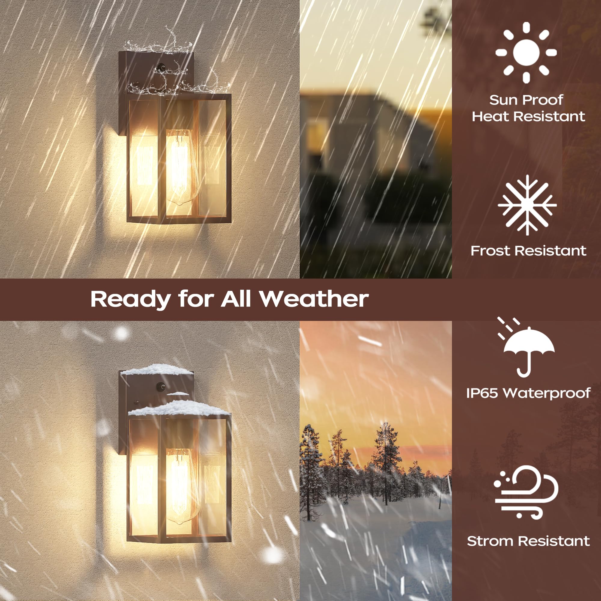 Wihtu Oil Rubbed Bronze Dusk To Dawn Porch Lights Fixtures - Outdoor Exterior Sensor Wall Sconce Lamp, Waterproof Wall Lantern,