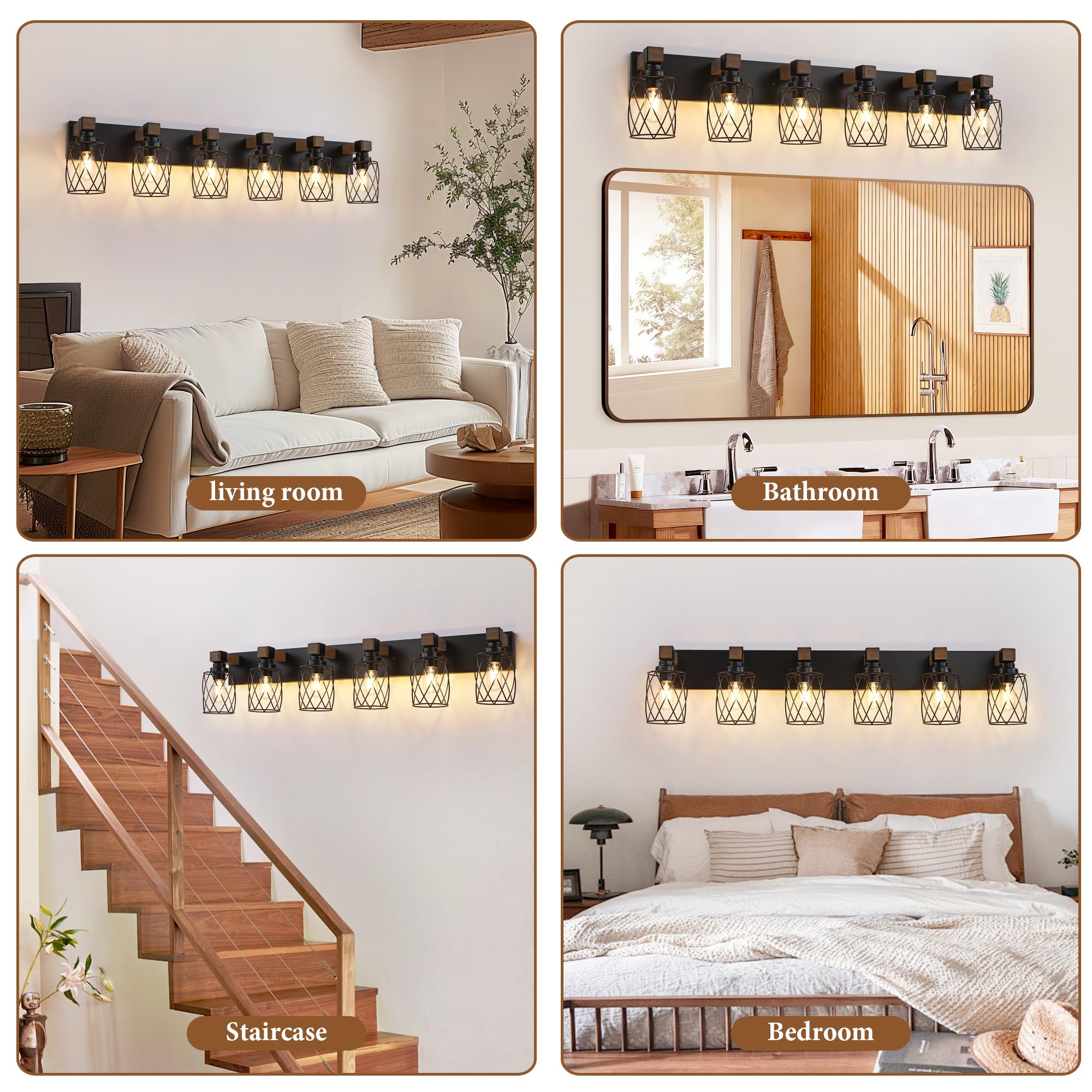 XvmBvm 6-Light Black Metal Farmhouse Bathroom Vanity Light, Rustic Over Mirror Fixture, Model X3015-3